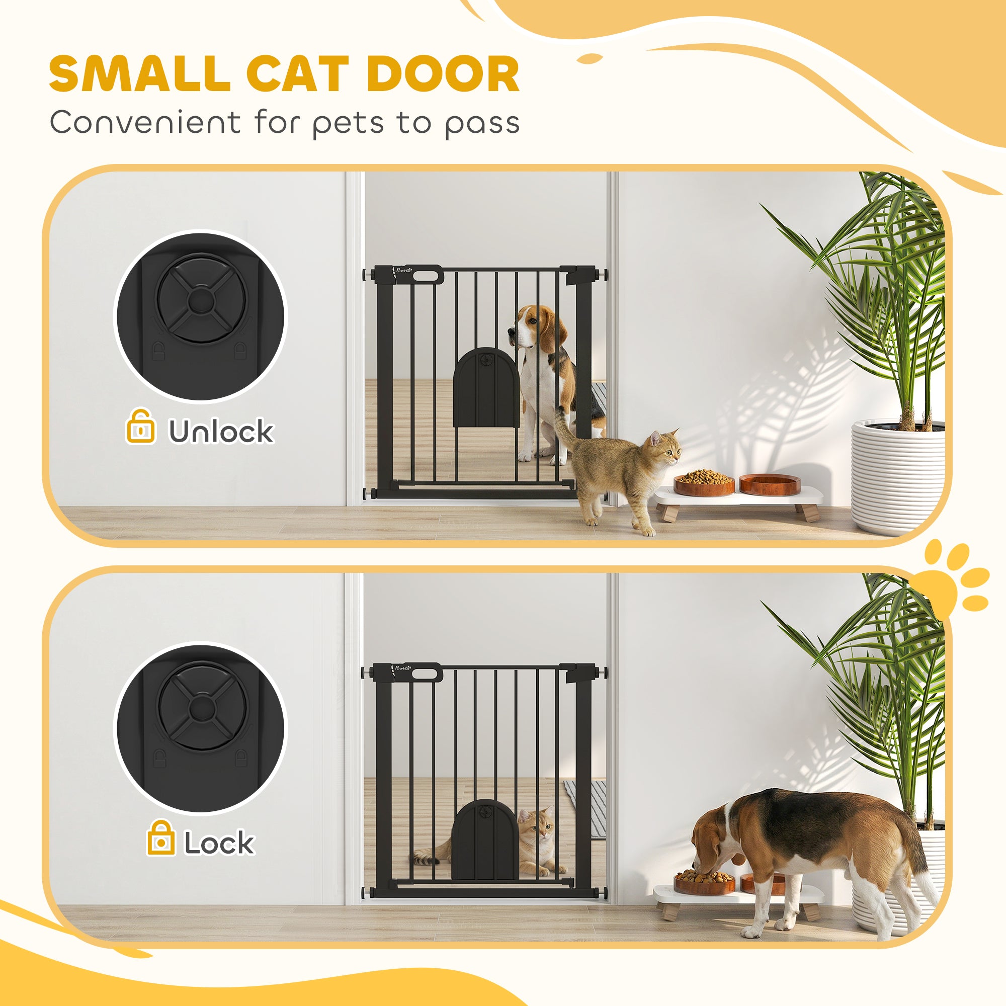 30"-32" Extra Wide Pet Gate Barrier with Small Door, 30"H Dog Gate with Safety Gate Barrier, Stair Pressure Fit, Black