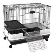 28"H Guinea Pig Cage, 2-Level Rabbit Cage for Ferret, Chinchilla, Hedghog, Bunny, Small Animal Habitat with Wheels, Slide-out Tray, Ramp, Black