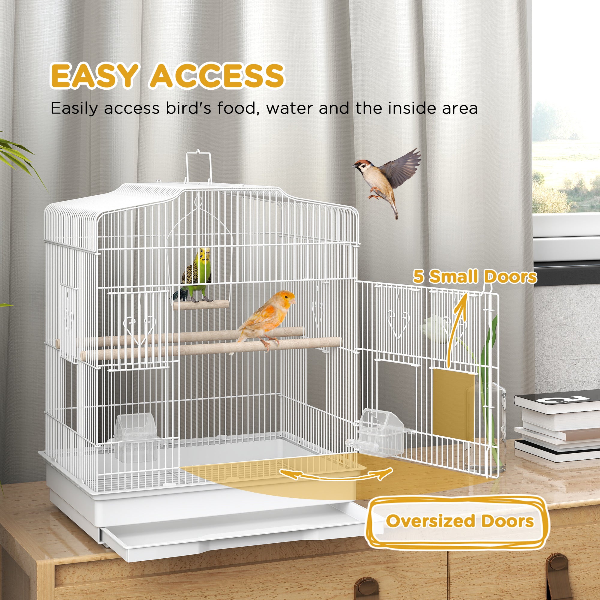 23" Bird Cage, Finches Canaries, Parrot Cage with Doors Perches, 2 Feeder Pet Supplies, White