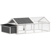 95"L Chicken Run Large Chicken Coop with Nesting Box Wooden Roof Side Door for Outdoor 4–8 Chickens