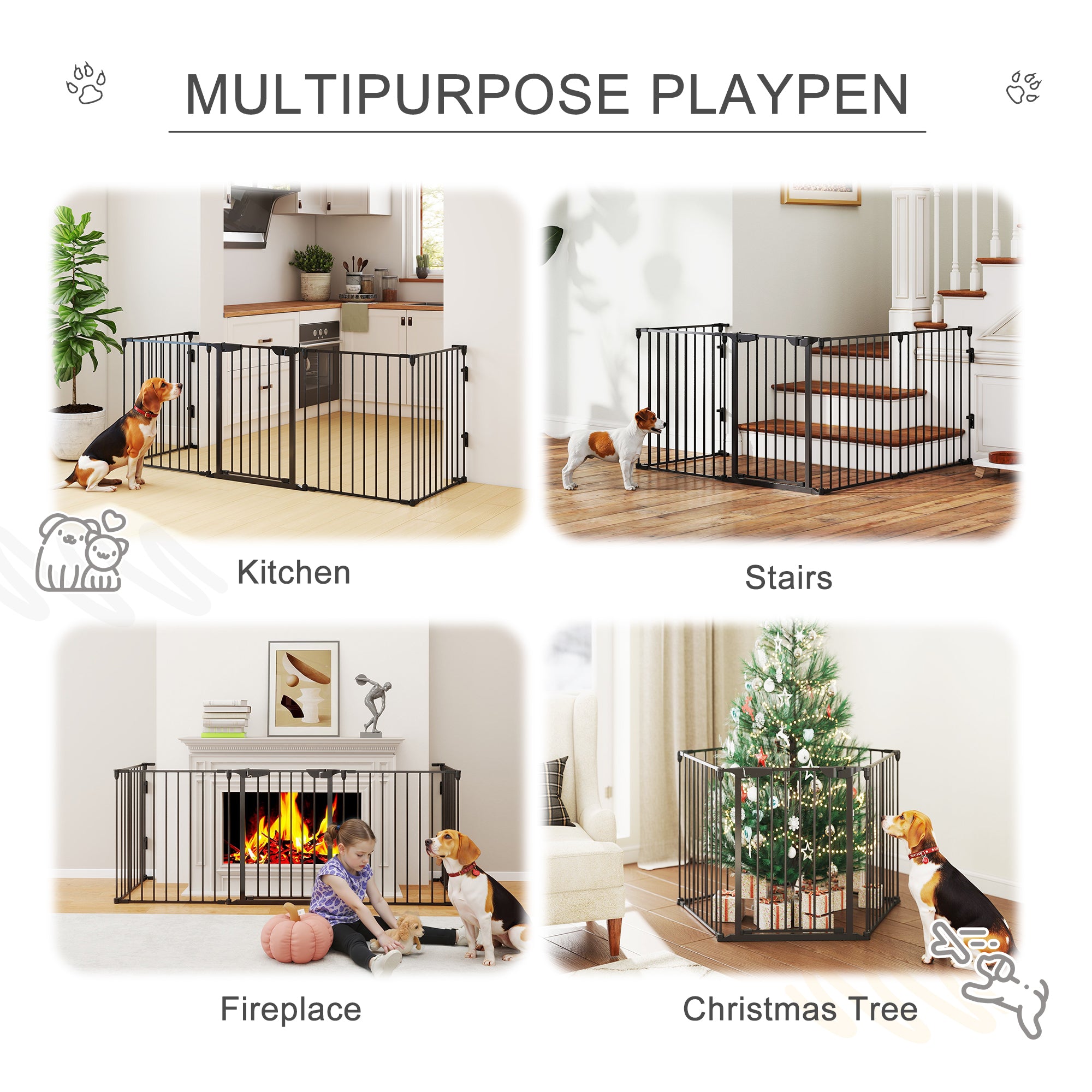 Foldable Dog Playpen Indoor for Small Medium Dogs with Door, for Stairway, Doorway, Hallway, Black