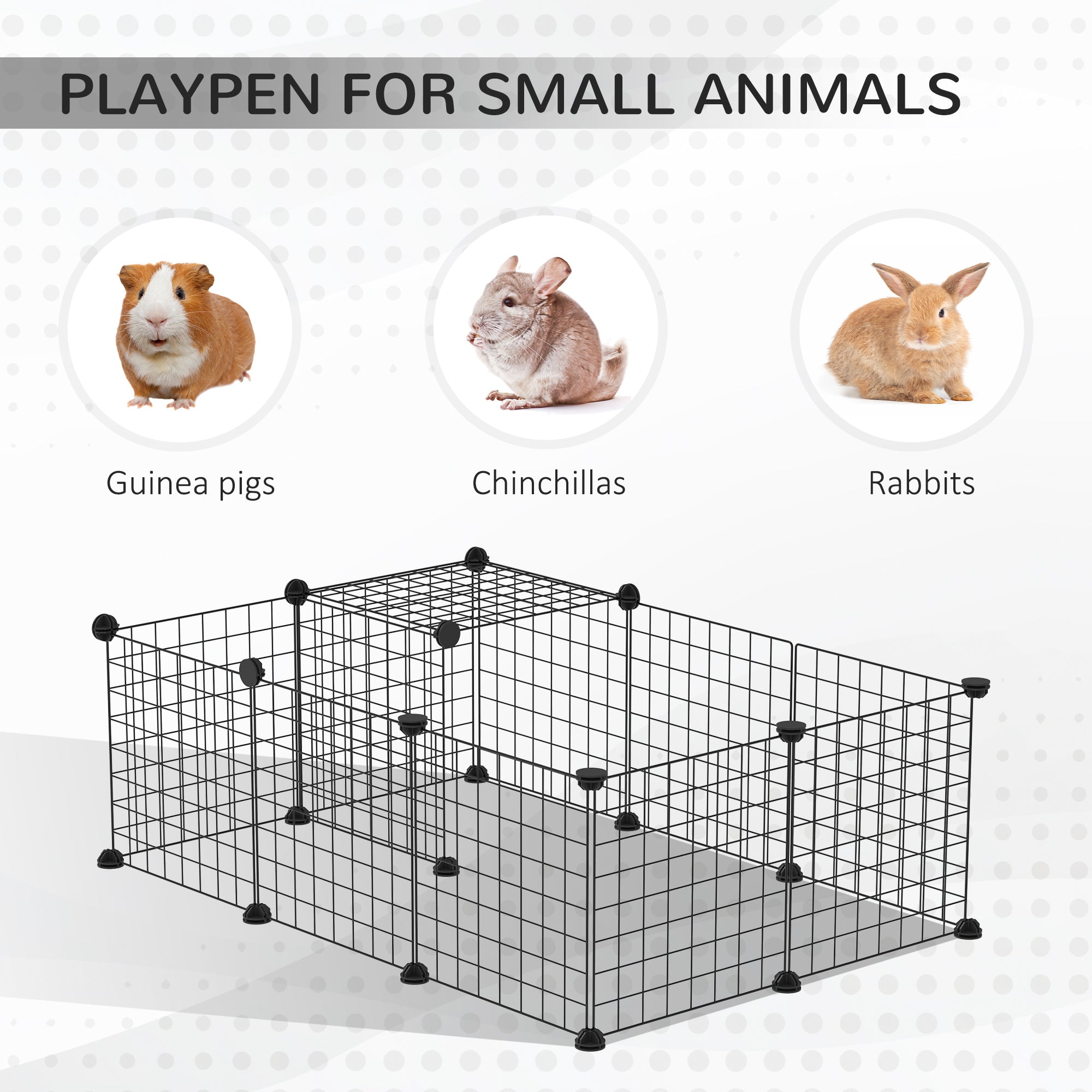 Cage pour petits animaux avec 16 panneaux, enclos portable pour animaux en fil métallique avec porte et pieds antidérapants, pour lapins et cochons d’Inde