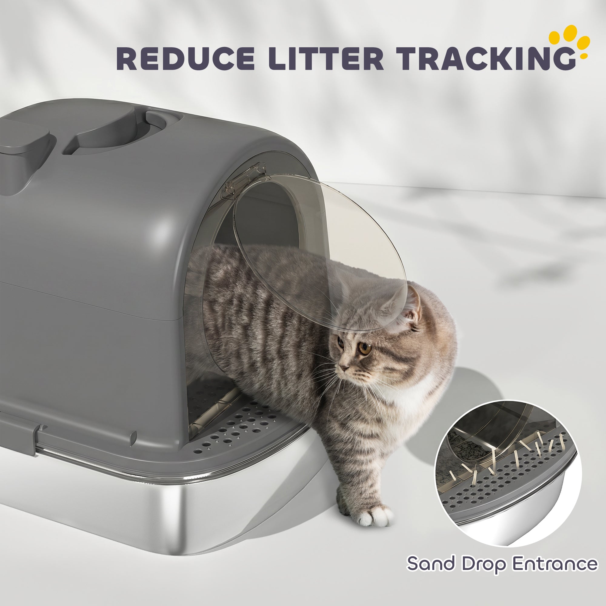 Enclosed Stainless Steel Litter Box, Metal Cat Litter Box with Scoop, Deodorizer Bag, Handle, Easy to Clean