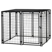 Chenil extérieur pour chien, parc-cage verrouillable pour animal avec couverture supérieure, noir