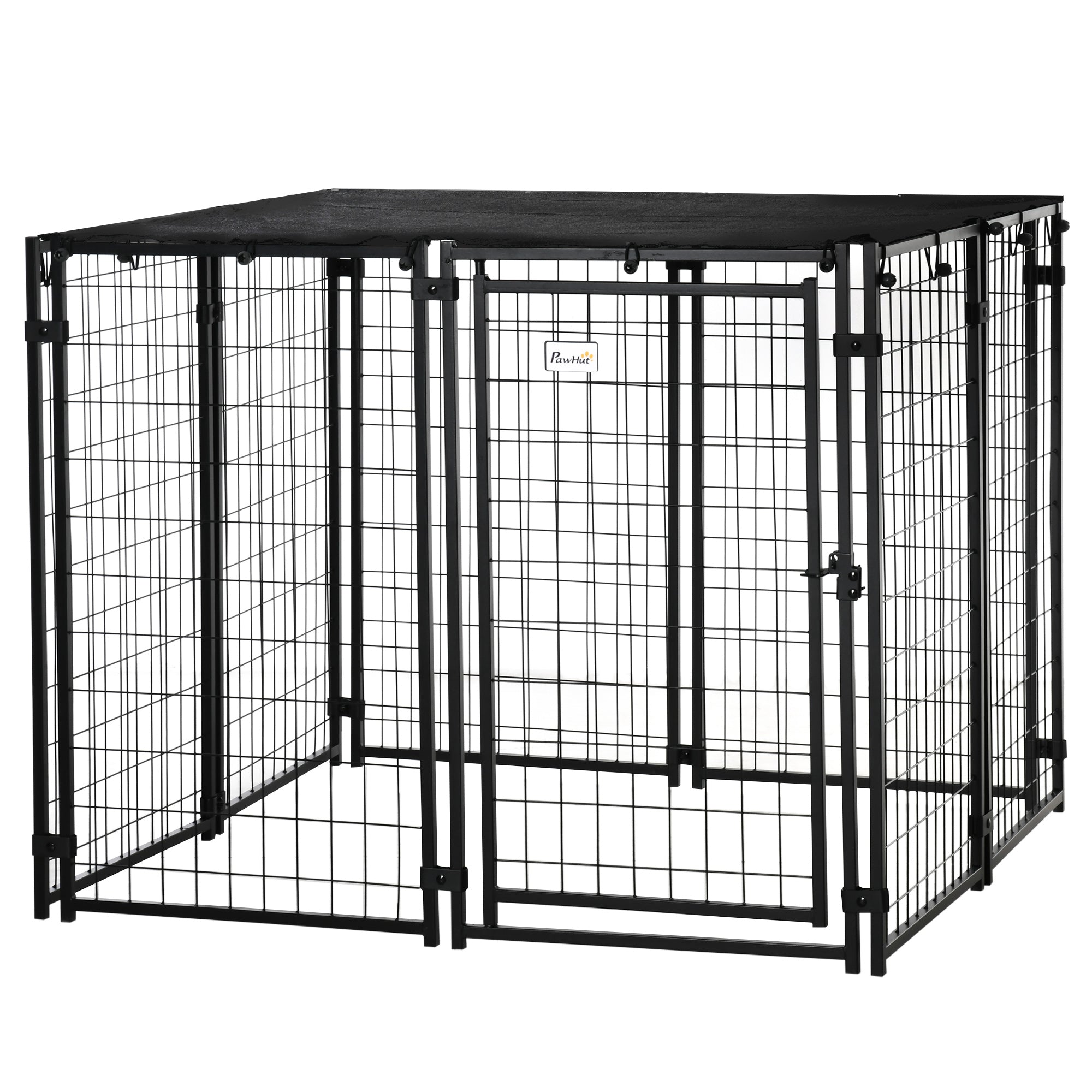 Chenil extérieur pour chien, parc-cage verrouillable pour animal avec couverture supérieure, noir