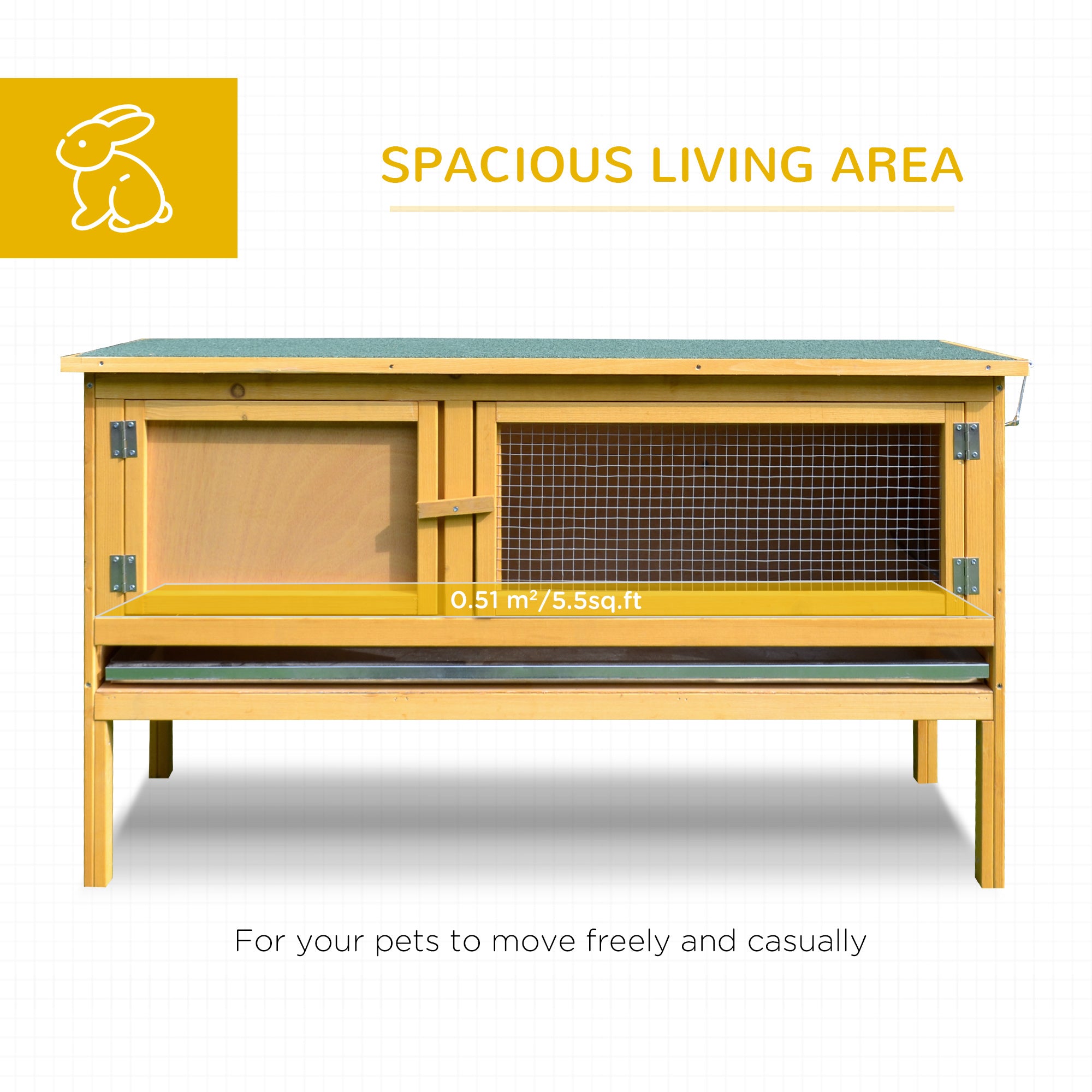 Wooden Rabbit Hutch, Indoor Outdoor Bunny Cage with Slide-Out Tray and Openable Roof, Small Animal Cage
