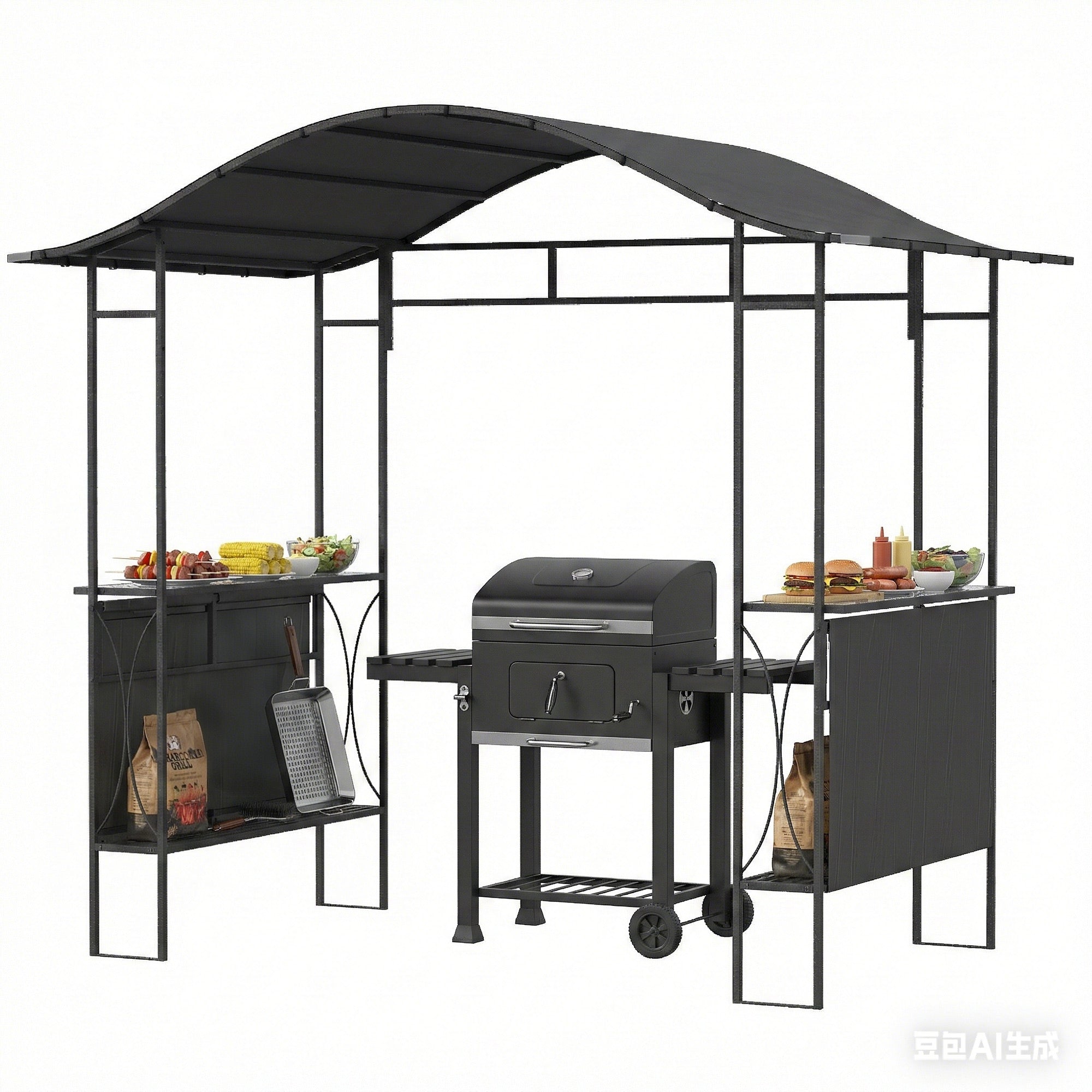 8' x 5' Grill Gazebo - Outdoor BBQ Shelter with Shelves, Dark Grey