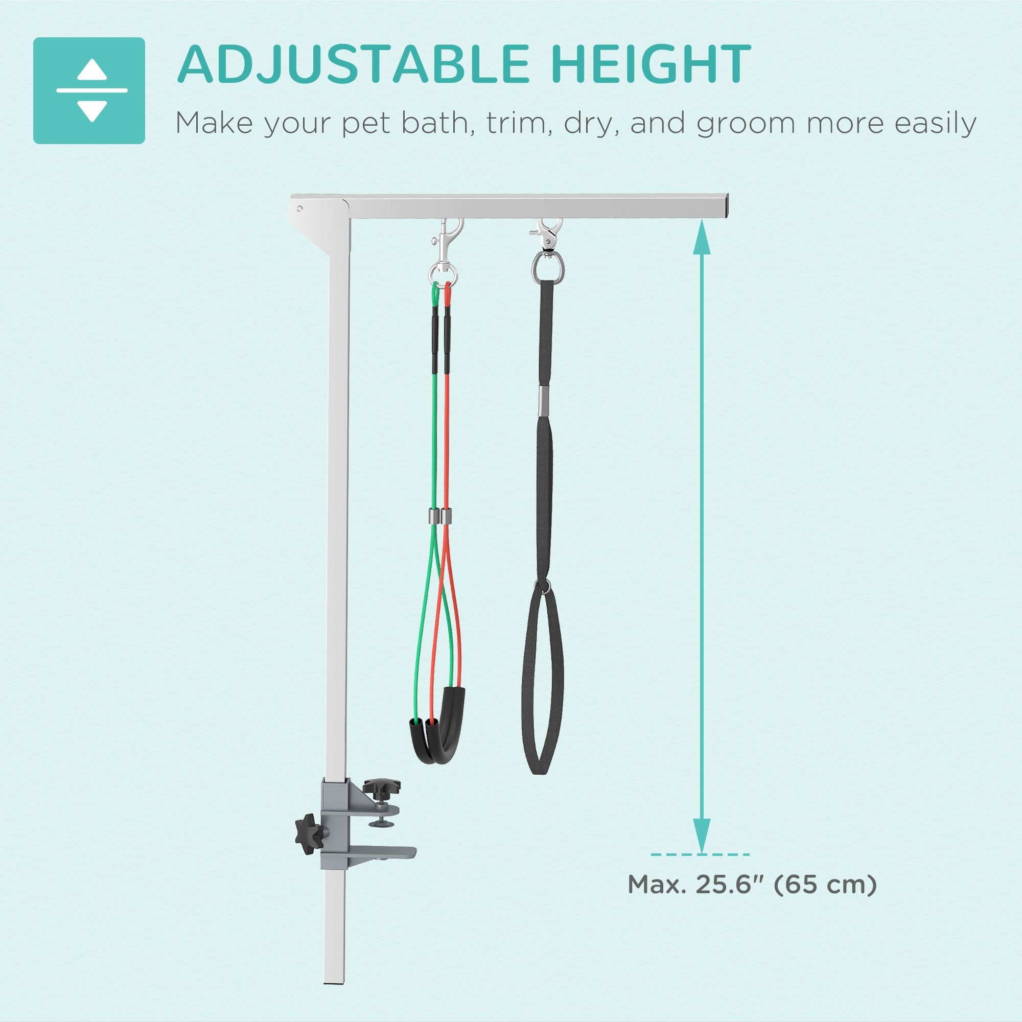 Adjustable Pet Grooming Arm, with Clamp, Haunch Holders & Grooming Loop - Sliver