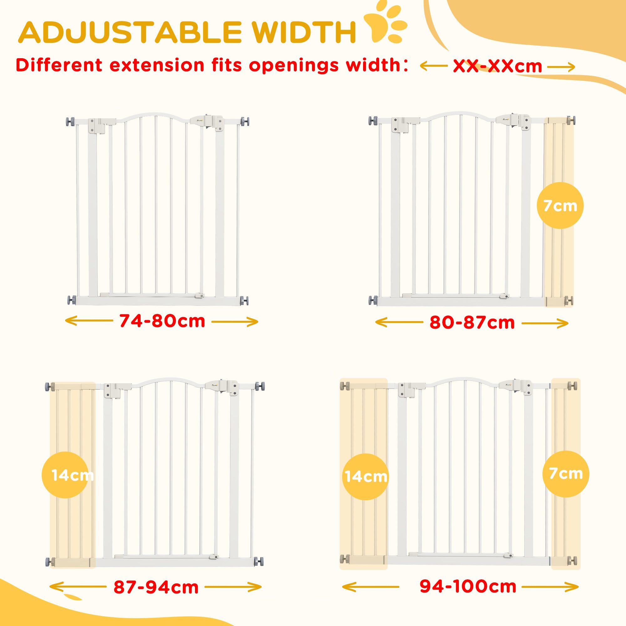 Extra Tall Dog Gate with Door, Pressure Fit, Auto Close, Double Locking for Doorways Hallways Stairs, 29"-39", White