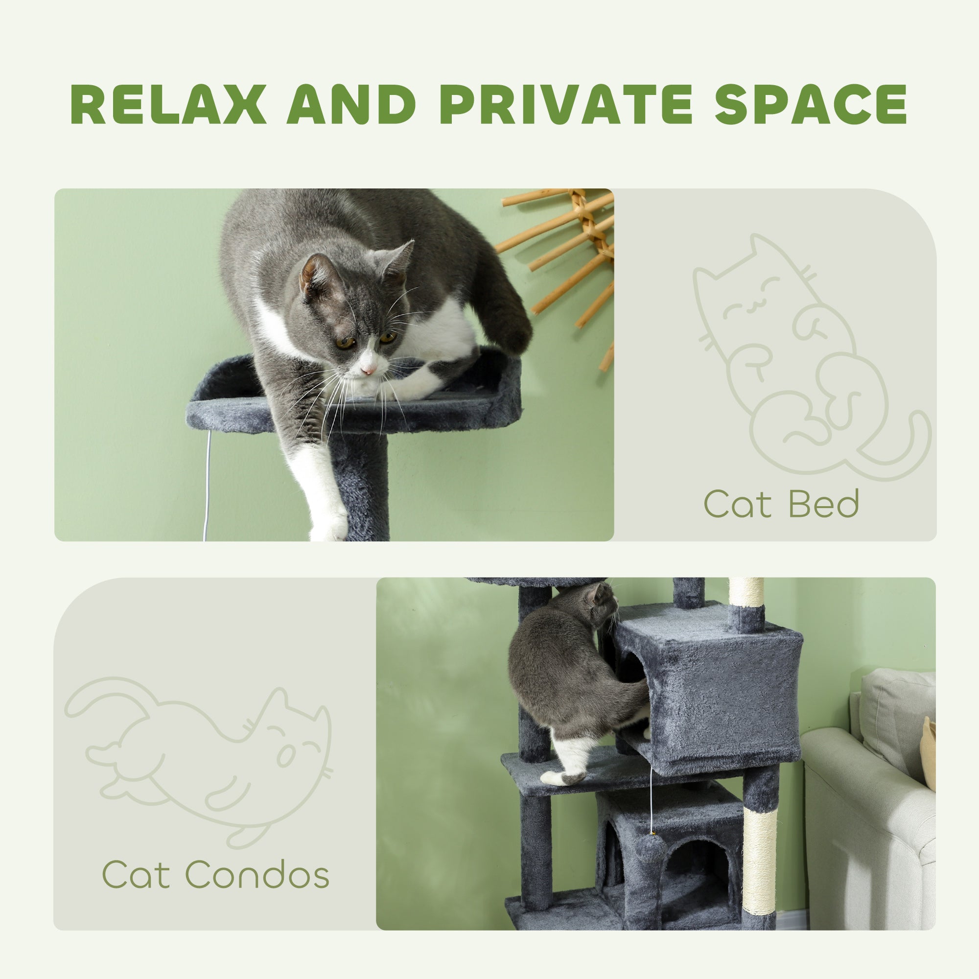54" Cat Tree, Multi-Level Cat Tower with Scratching Posts, Cat Condos, Bed, Platforms, Ramp, Toy Ball, Dark Grey