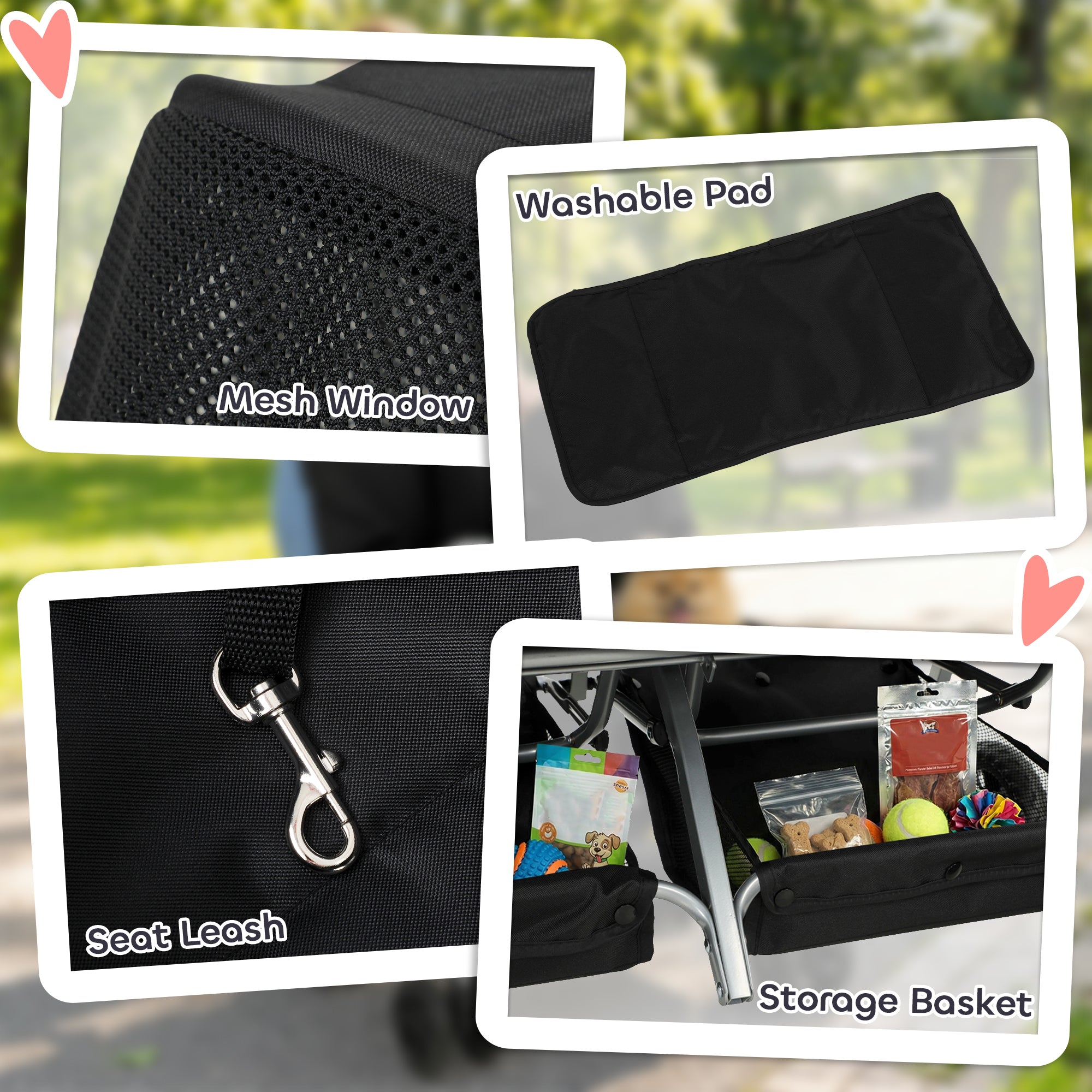 Double Pet Stroller, Foldable Dog Stroller with 2-Seater Carrier, Sunshade, Removable Pad, Safety Belt, Storage Basket