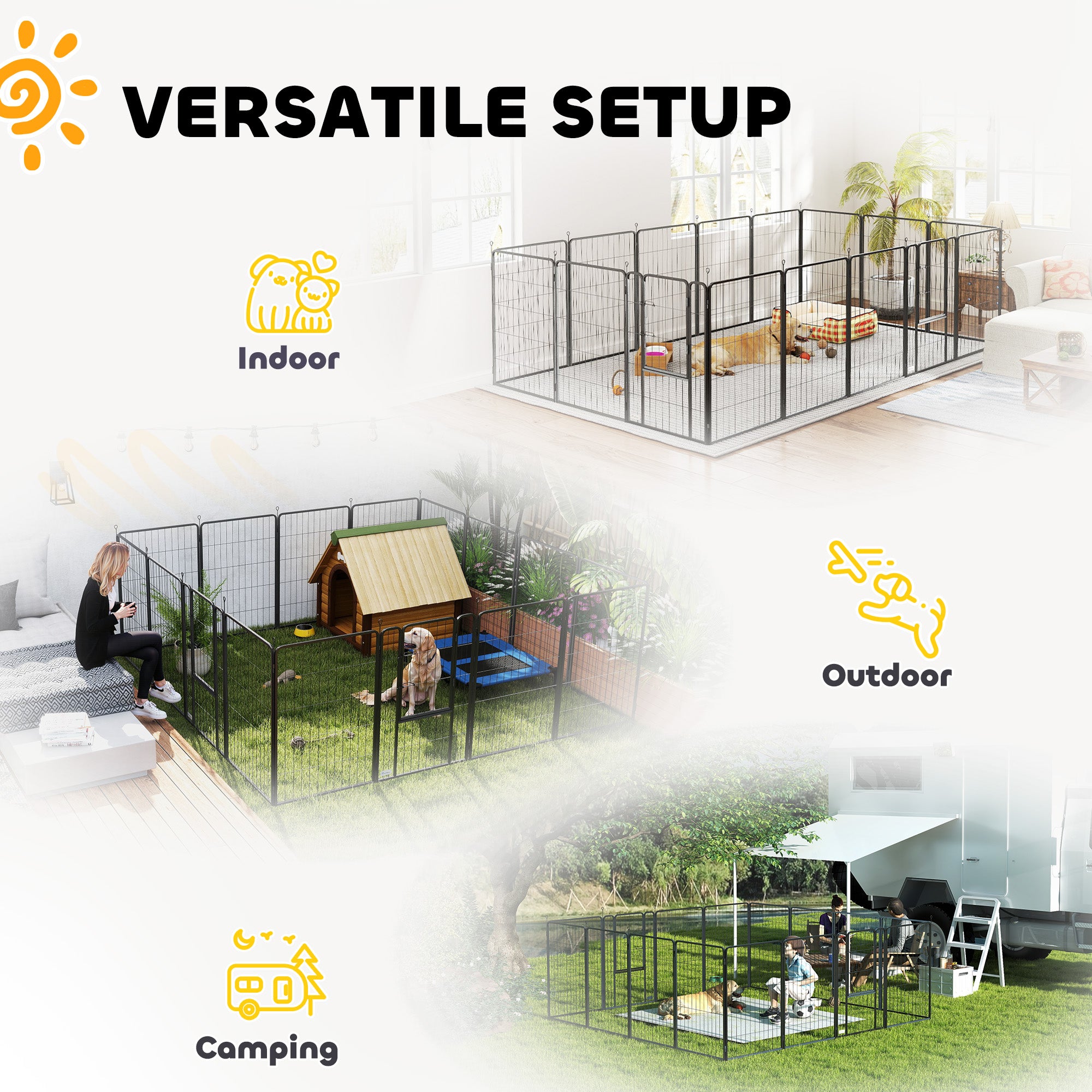 16 Panels Dog Playpen with Straps, Portable & DIY, for Large Dogs, for Yard, RV, Camping, Garden, 39" Height