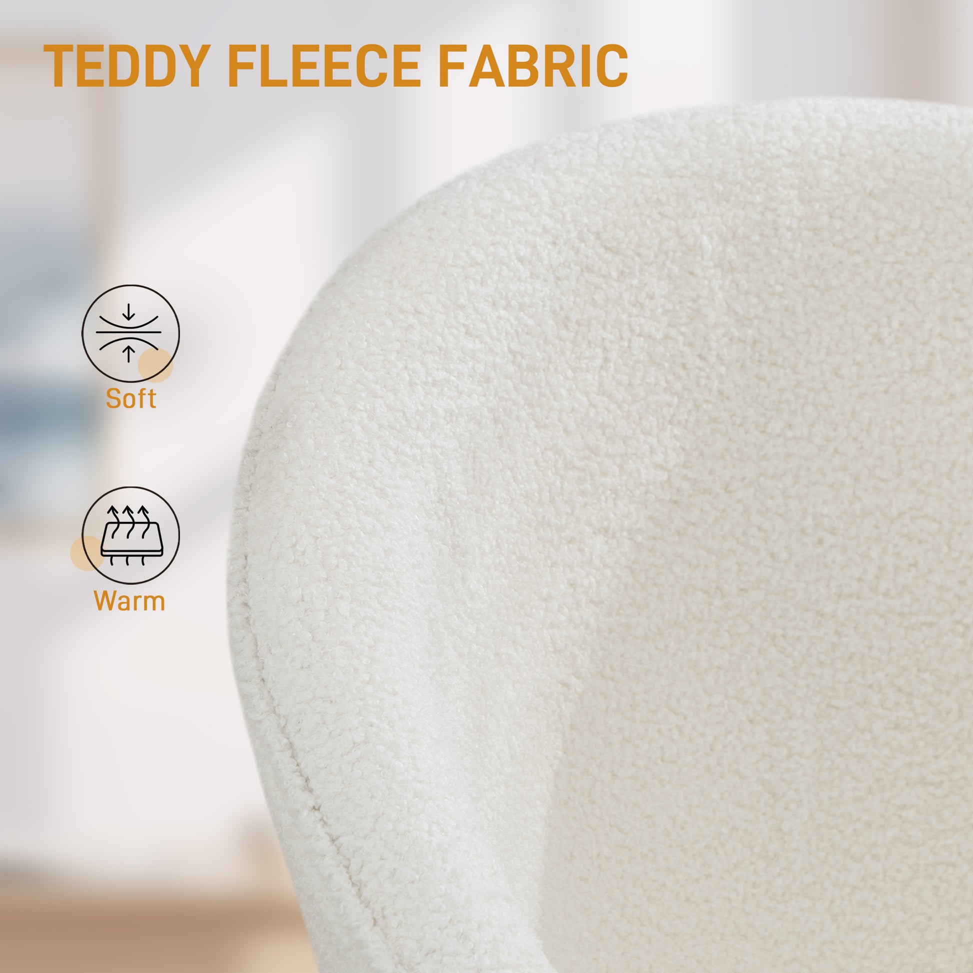 Office Chair, Teddy Fleece Upholstered Vanity Desk Chair, Cream White-Office Products > Office Furniture > Office Chairs > Task Chairs-DECOROLALA
