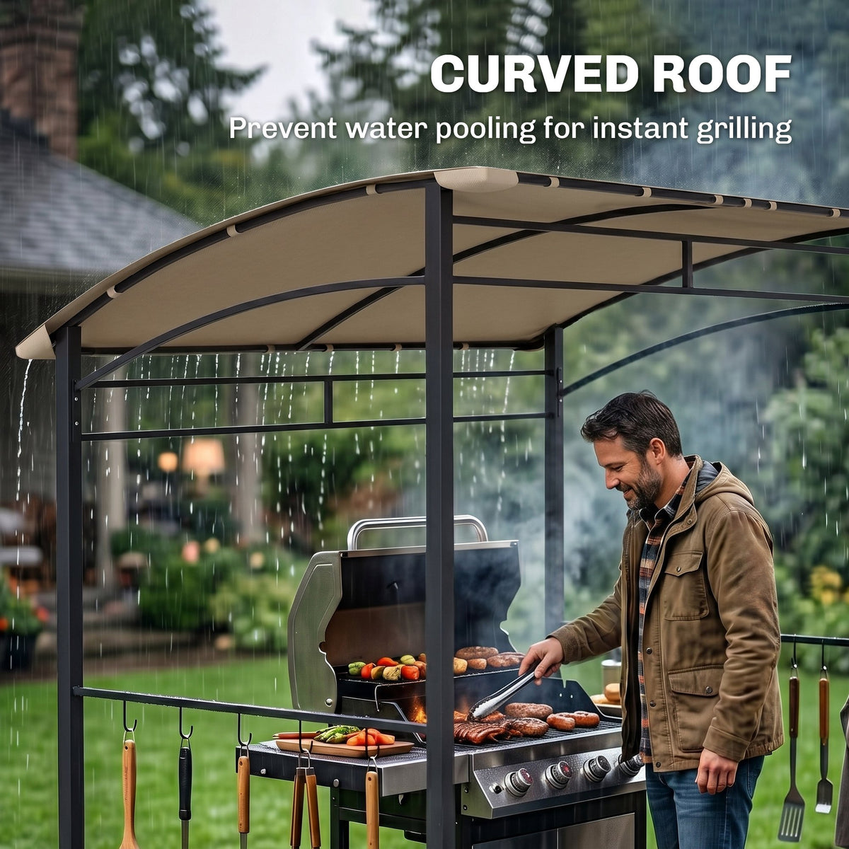 7' x 5' BBQ Grill Gazebo - Khaki Steel Frame Canopy