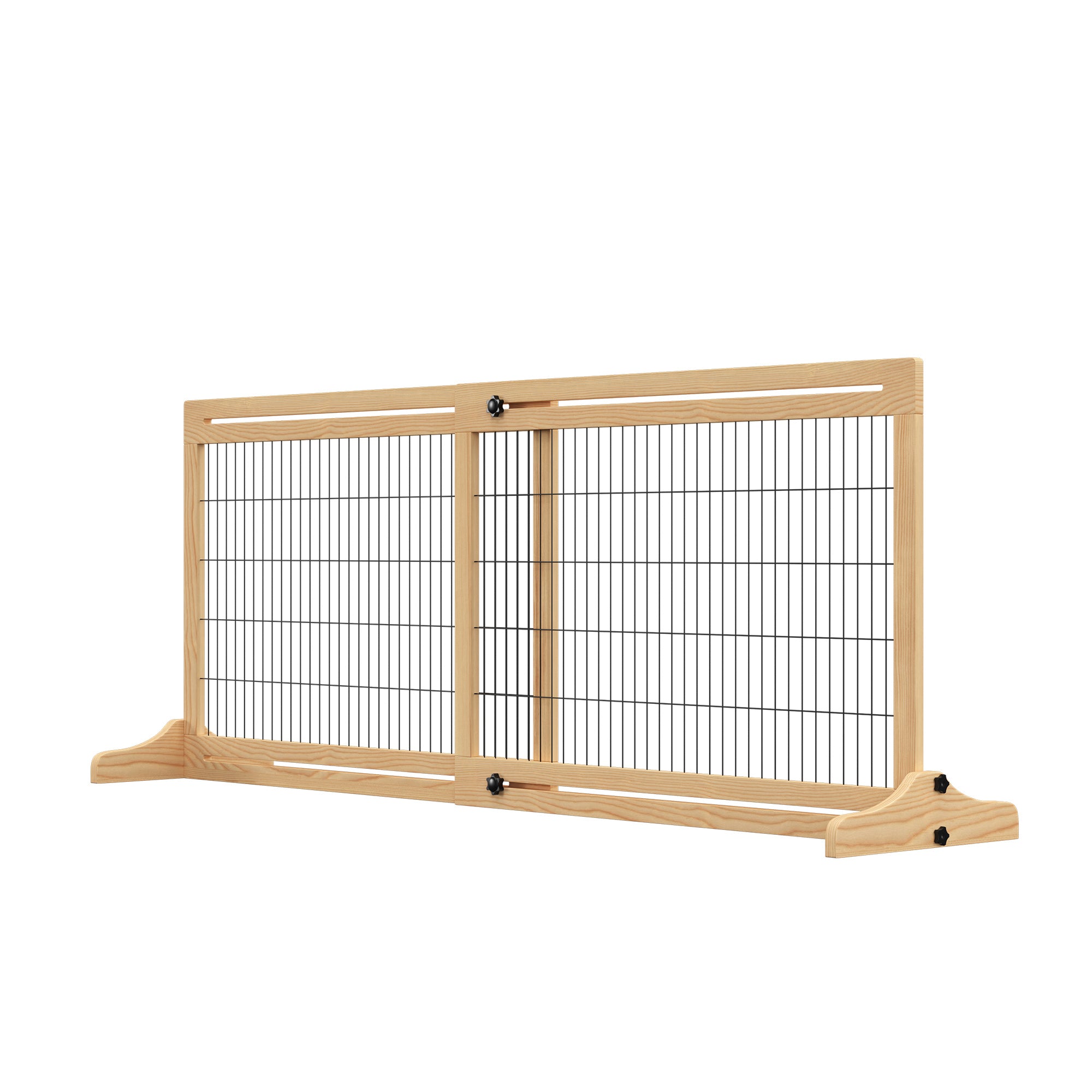 Barrière en bois autoportante pour animaux de compagnie de 41 à 71 po avec pieds de soutien, pour petits et moyens chiens, finition naturelle