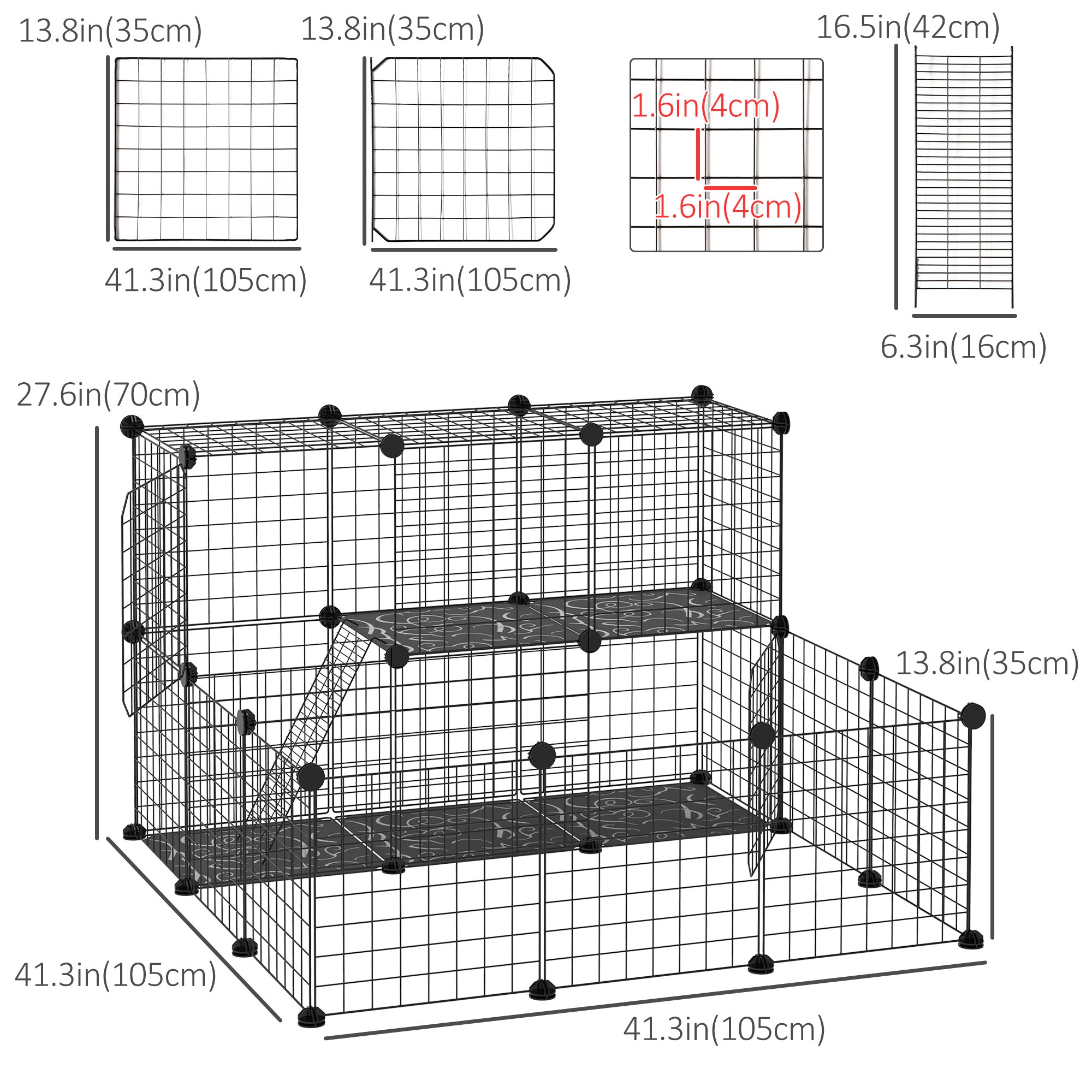 Small Animal Cage Rabbit Cage with Door, Guinea Pig Playpen, Small Animal Fence for Bunny, Chinchilla, Freret, Chinchilla, Indoor and Outdoor Use, Total 31 Panels, 41.3" x 41.3" x 27.6"