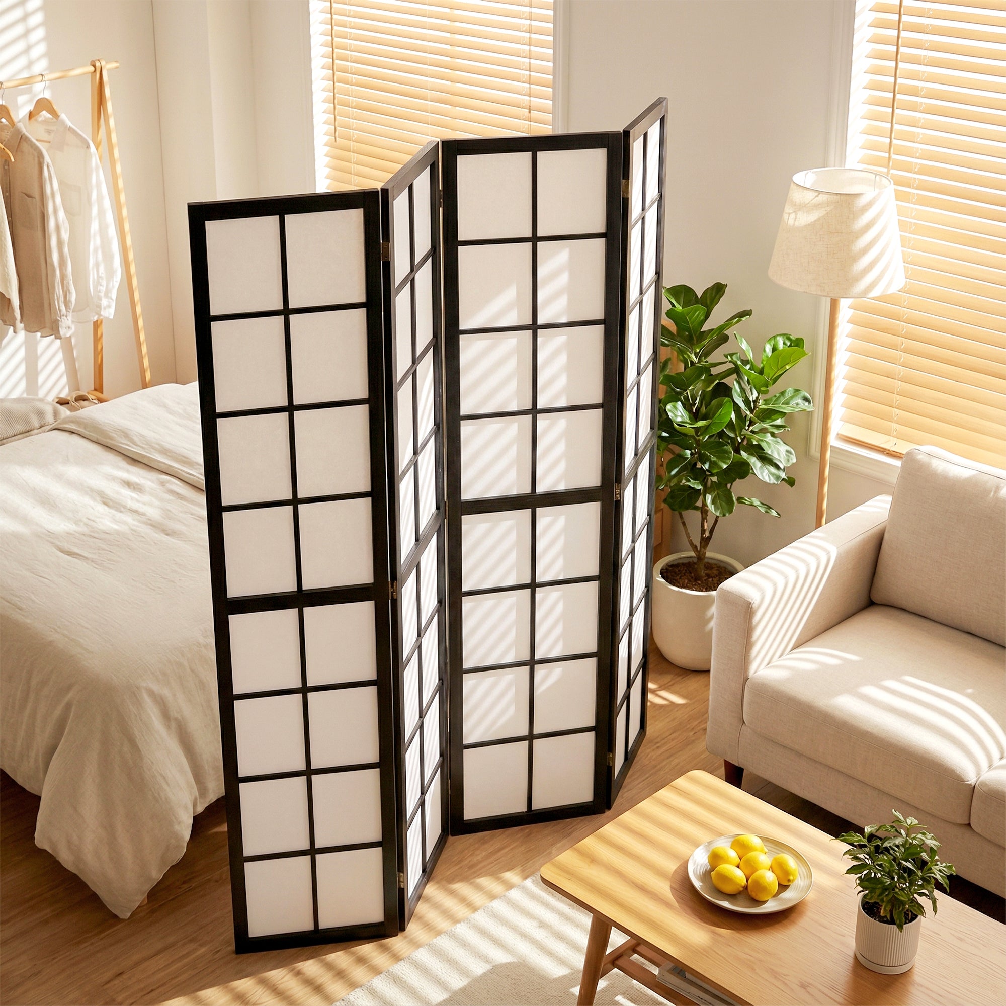 4 Panel Room Divider, 5.6 ft Folding Wall Divider Room Partition for Home Office, Bedroom, Living Room, Black