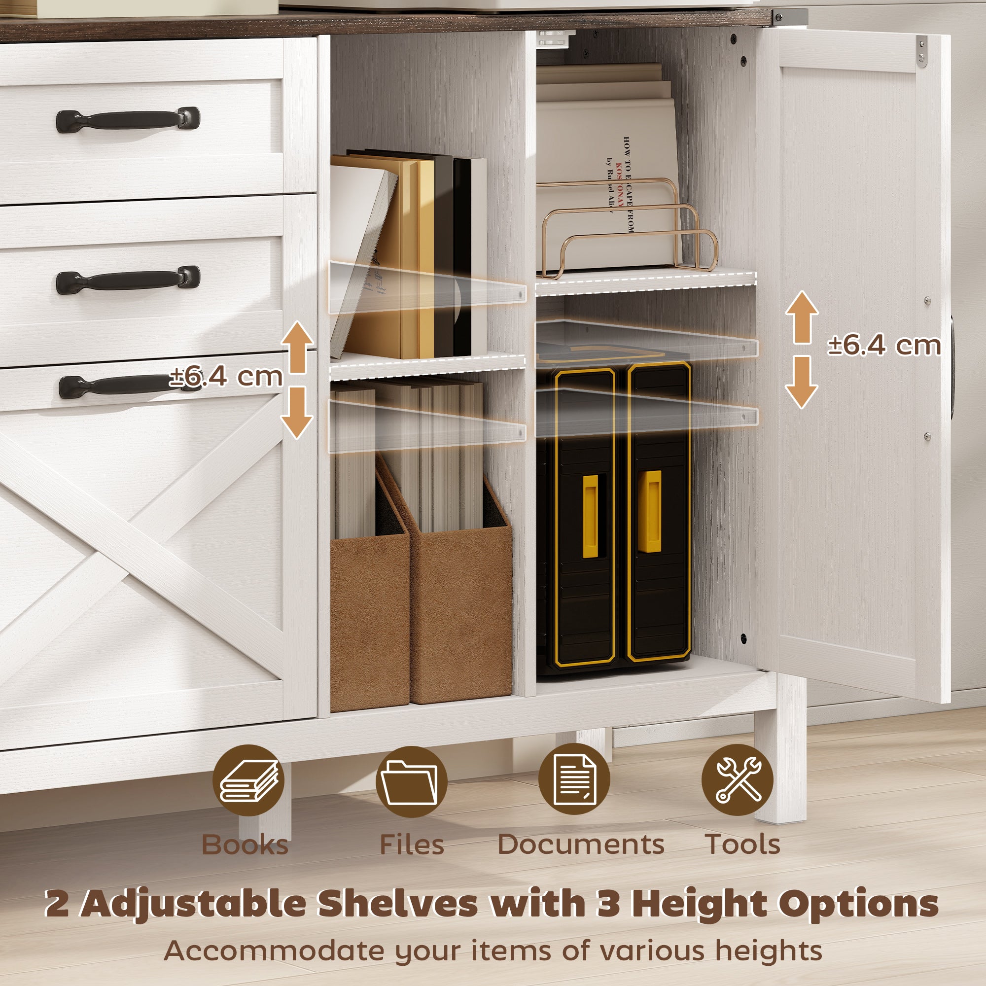 Lateral Filing Cabinet - Farmhouse Printer Stand White
