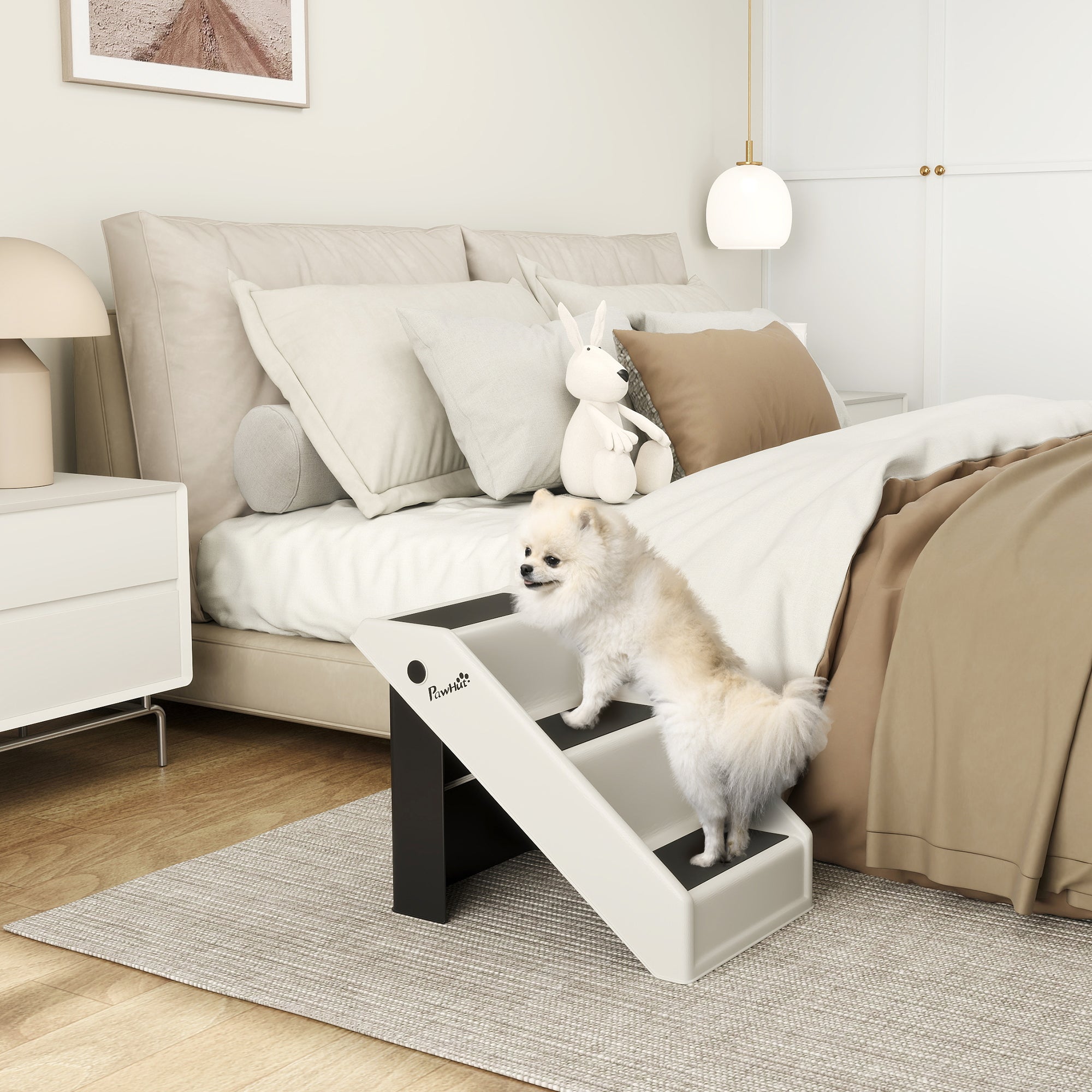 Dog Stairs for Small Dogs, 14.5" H Foldable Pet Ramp with 3 Non-Slip Steps for High Beds or Sofas