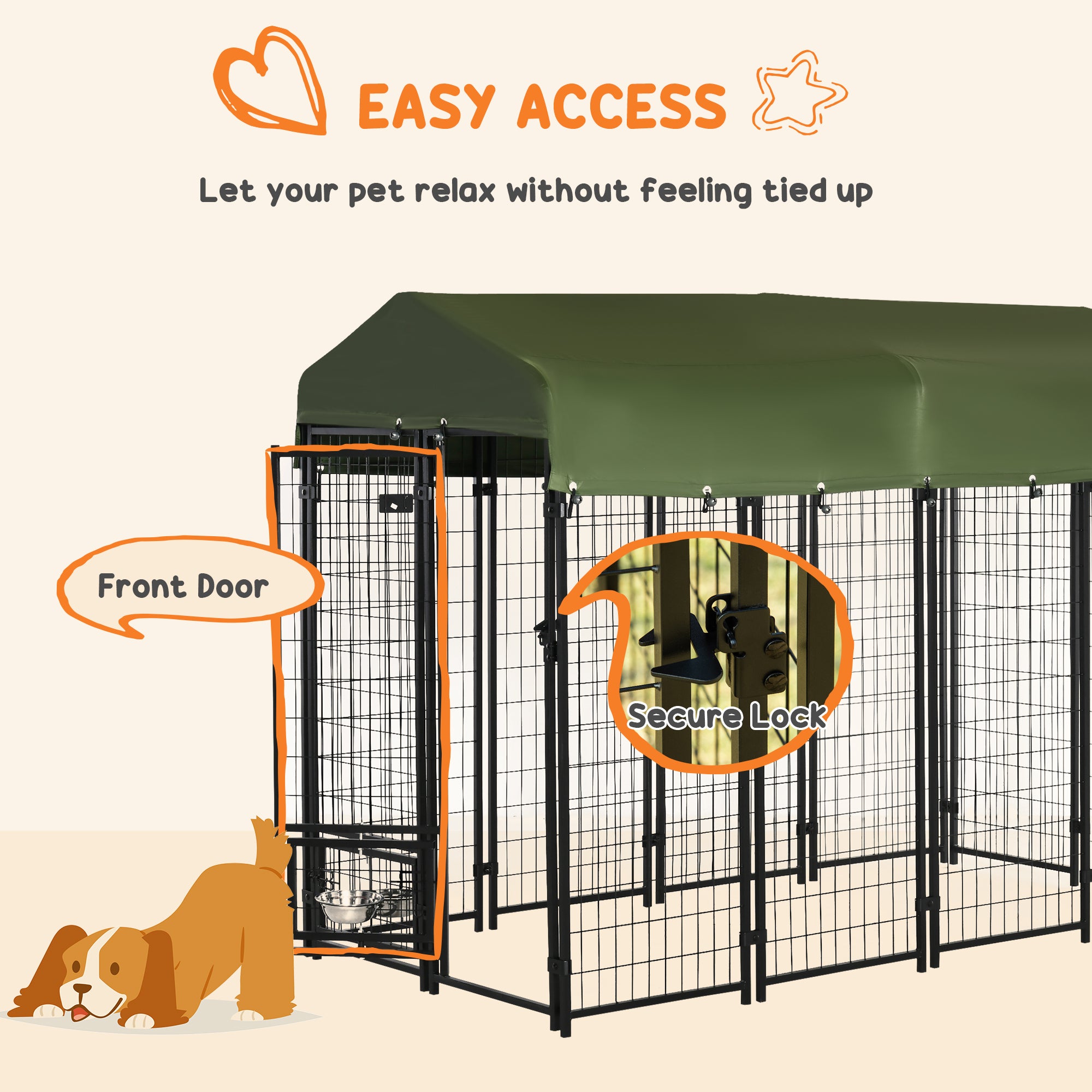 Chenil extérieur pour chien, parc-cage verrouillable pour animaux, clôture en acier à fils soudés, supports de bols rotatifs, vert
