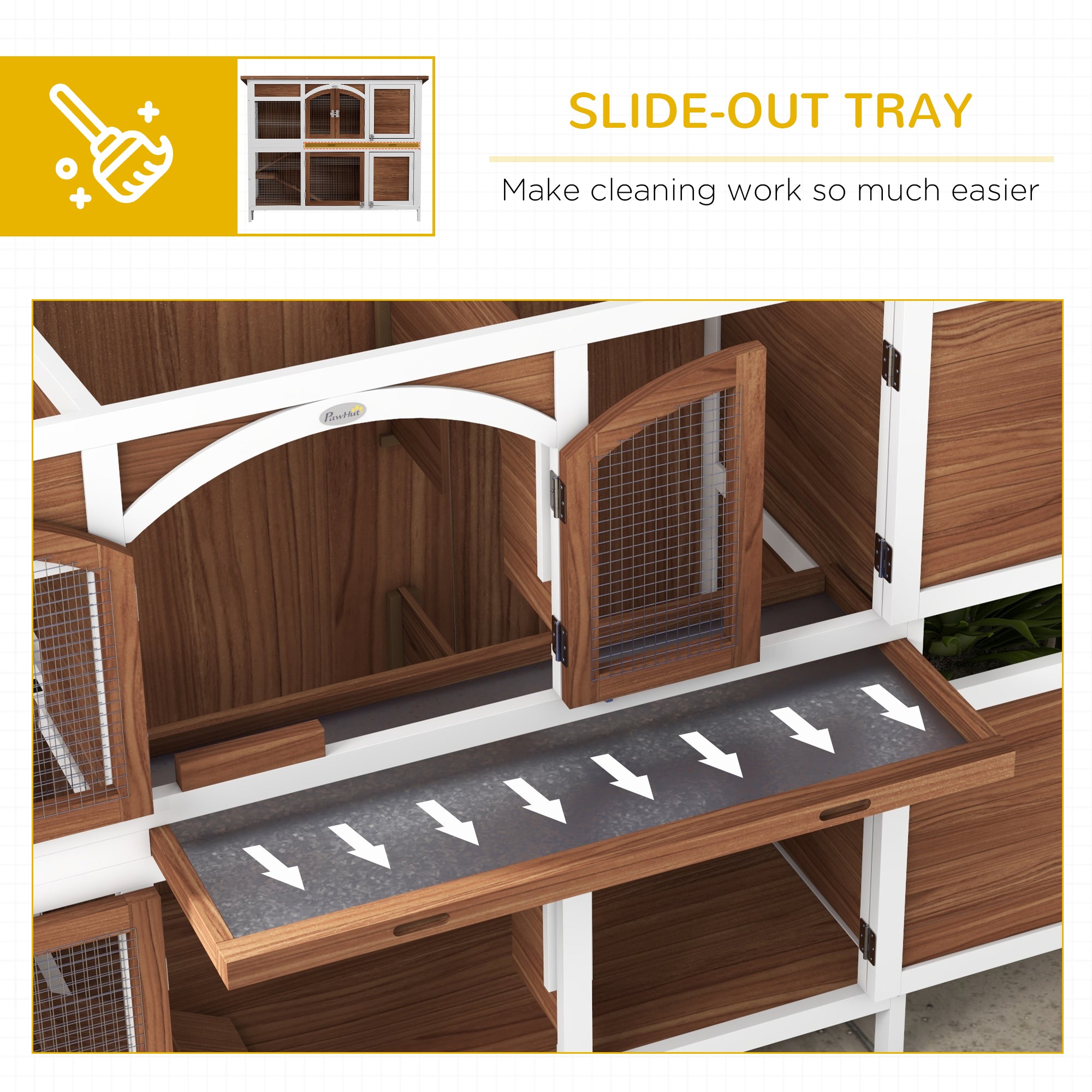 Two-Tier Wooden Rabbit Hutch with Openable Roof, Slide-Out Tray