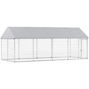 Heavy Duty Outdoor Dog Kennel with Waterproof Roof, Secure Latch, Chain Link Dog Run for Backyard, 19.7' x 7.5' x 7.9'