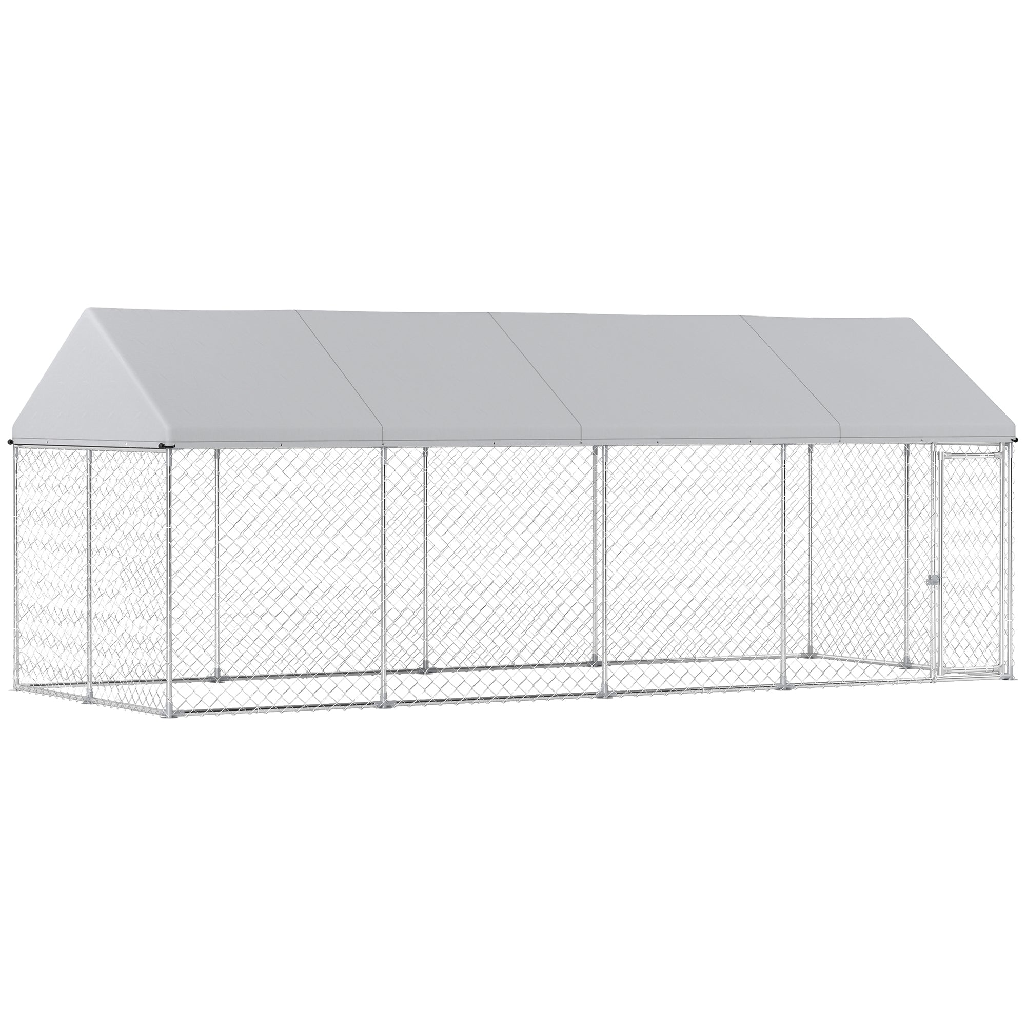 Chenil extérieur robuste pour chien avec toit imperméable, loquet sécurisé et enclos pour chien en mailles métalliques, pour jardin, 19.7' x 7.5' x 7.9'