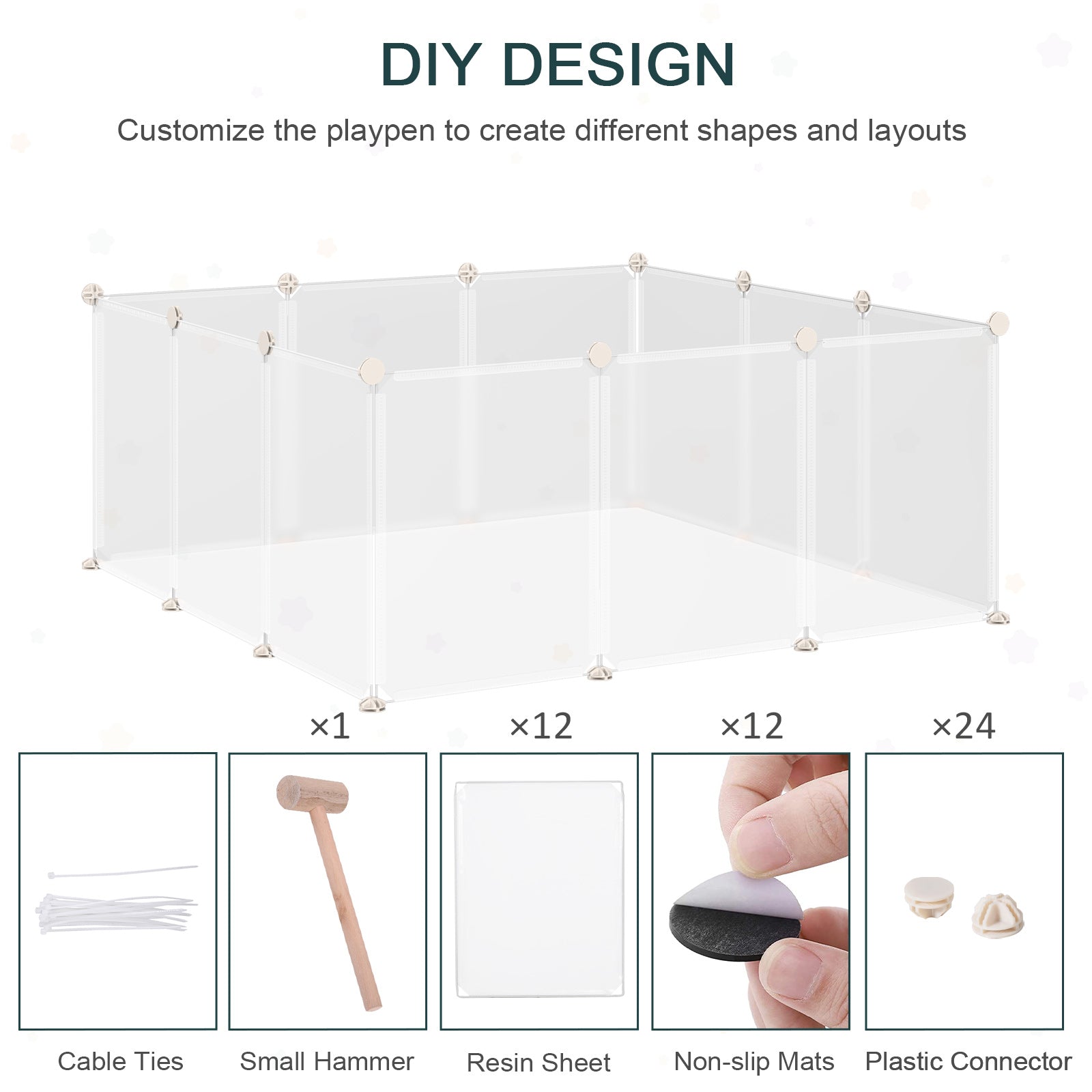 Petite cage en plastique pour petits animaux, cage pour chinchilla à 12 panneaux pour cochon d’Inde, 18" x 14", blanche