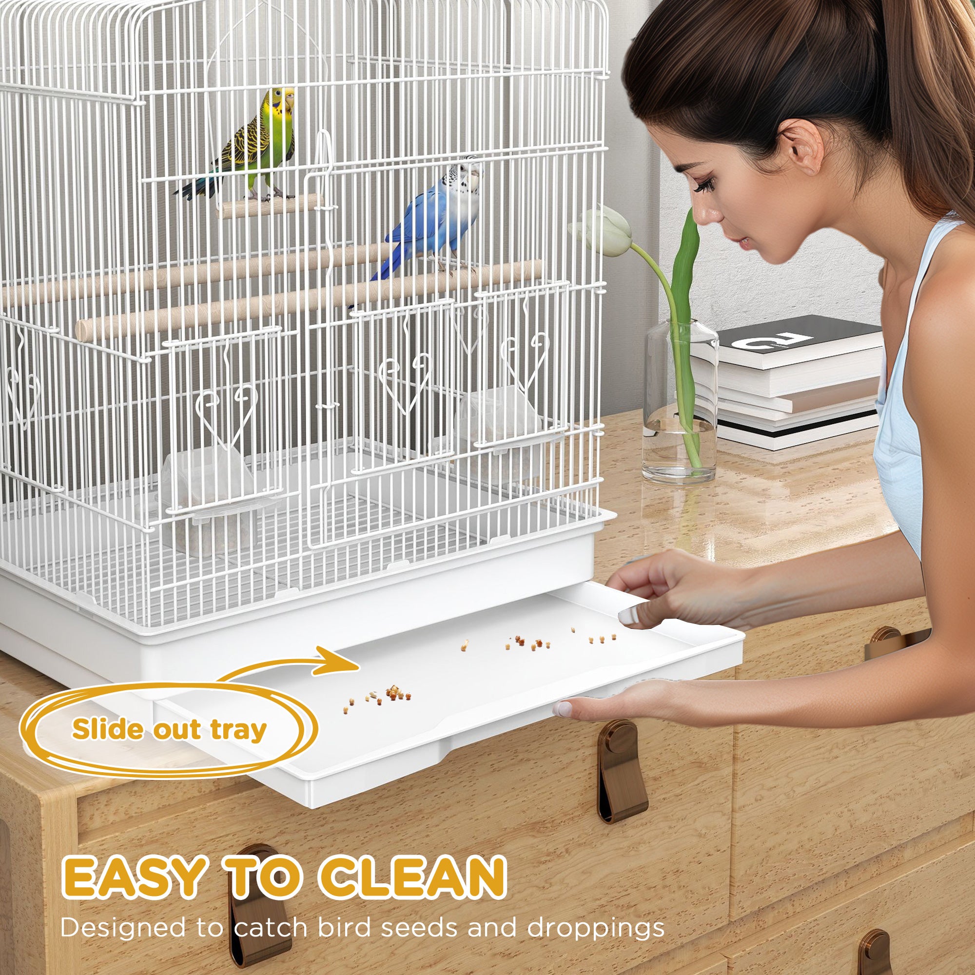 23" Bird Cage, Finches Canaries, Parrot Cage with Doors Perches, 2 Feeder Pet Supplies, White