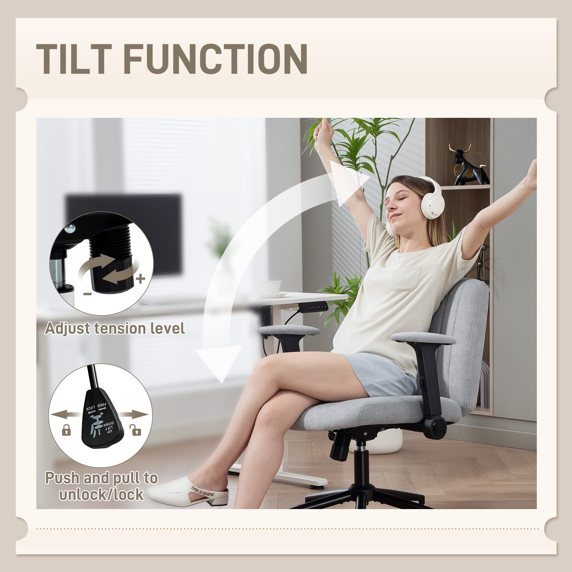 Criss Cross Chair with Flip-up Armrests, Wheels, Wide Office Chair with Adjustable Height, Tilting, Grey-Office Products > Office Furniture > Office Chairs > Task Chairs-DECOROLALA