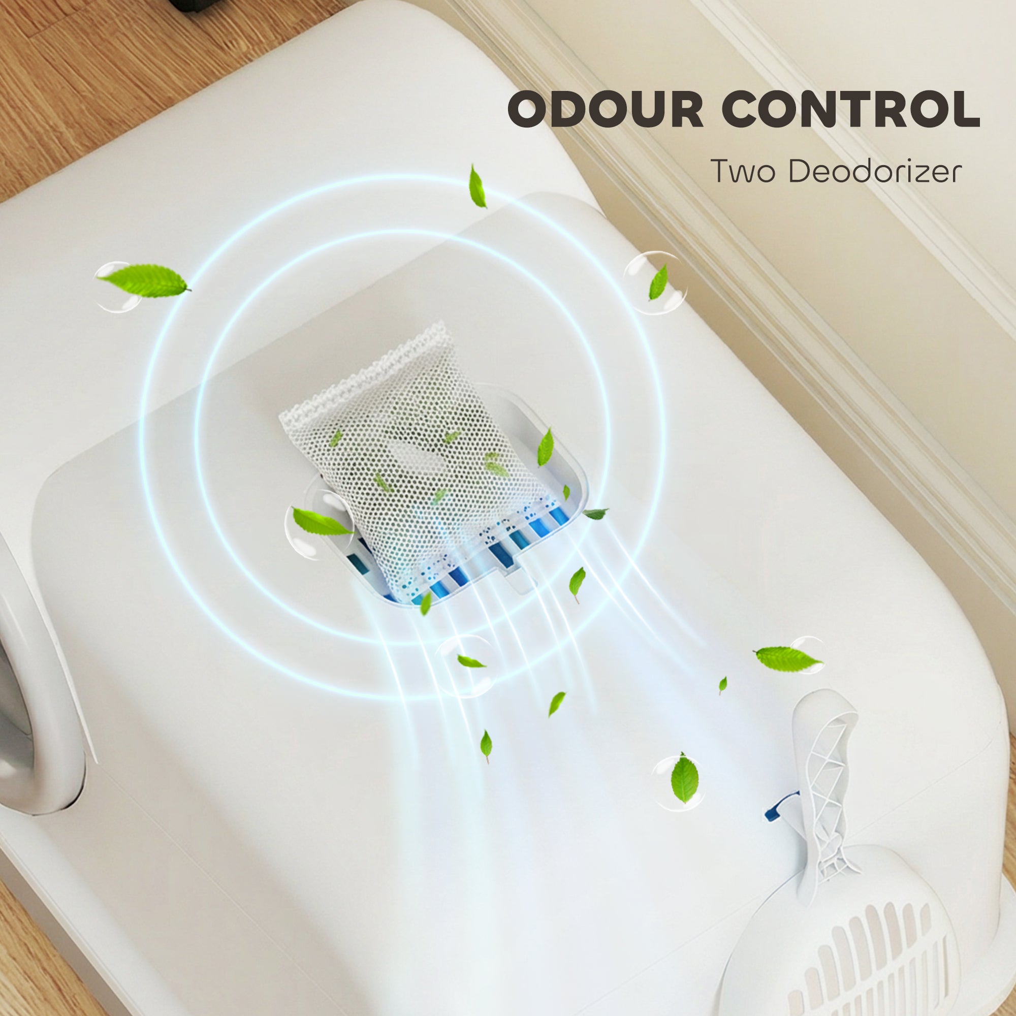 Cat Litter Box Easy Clean Drawer Odor Control Hooded Cat Litter Tray with Scoop White and Grey