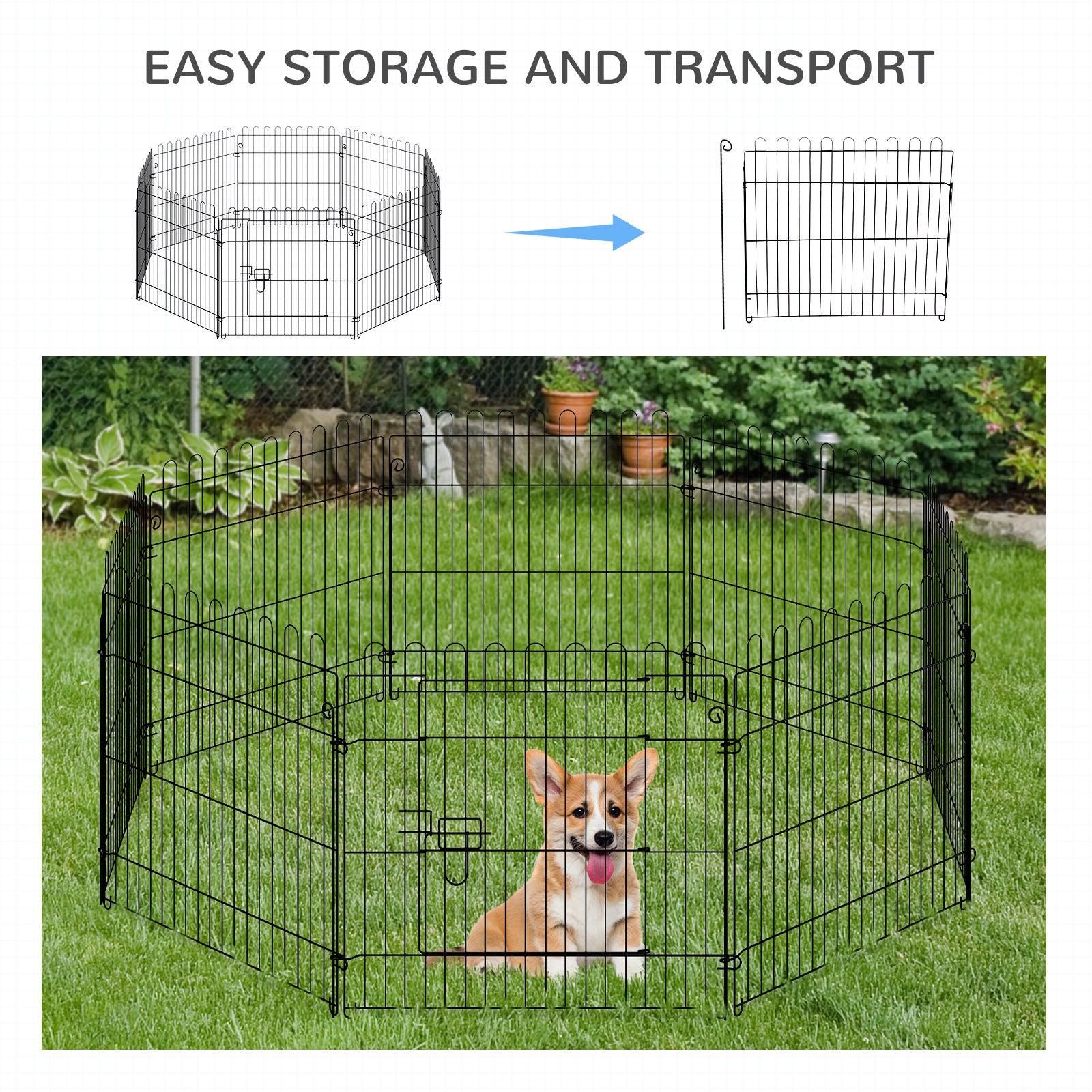 Parc d’exercice octogonal pliable pour chien à 8 panneaux de 24 pouces, cage et enclos pour animaux, chenil pour chiot, noir