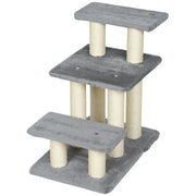 Cat Stairs with 2 Sisal Scratching Post for High Bed Couch, Adjustable 3-Tier Pet Stairs, White & Grey