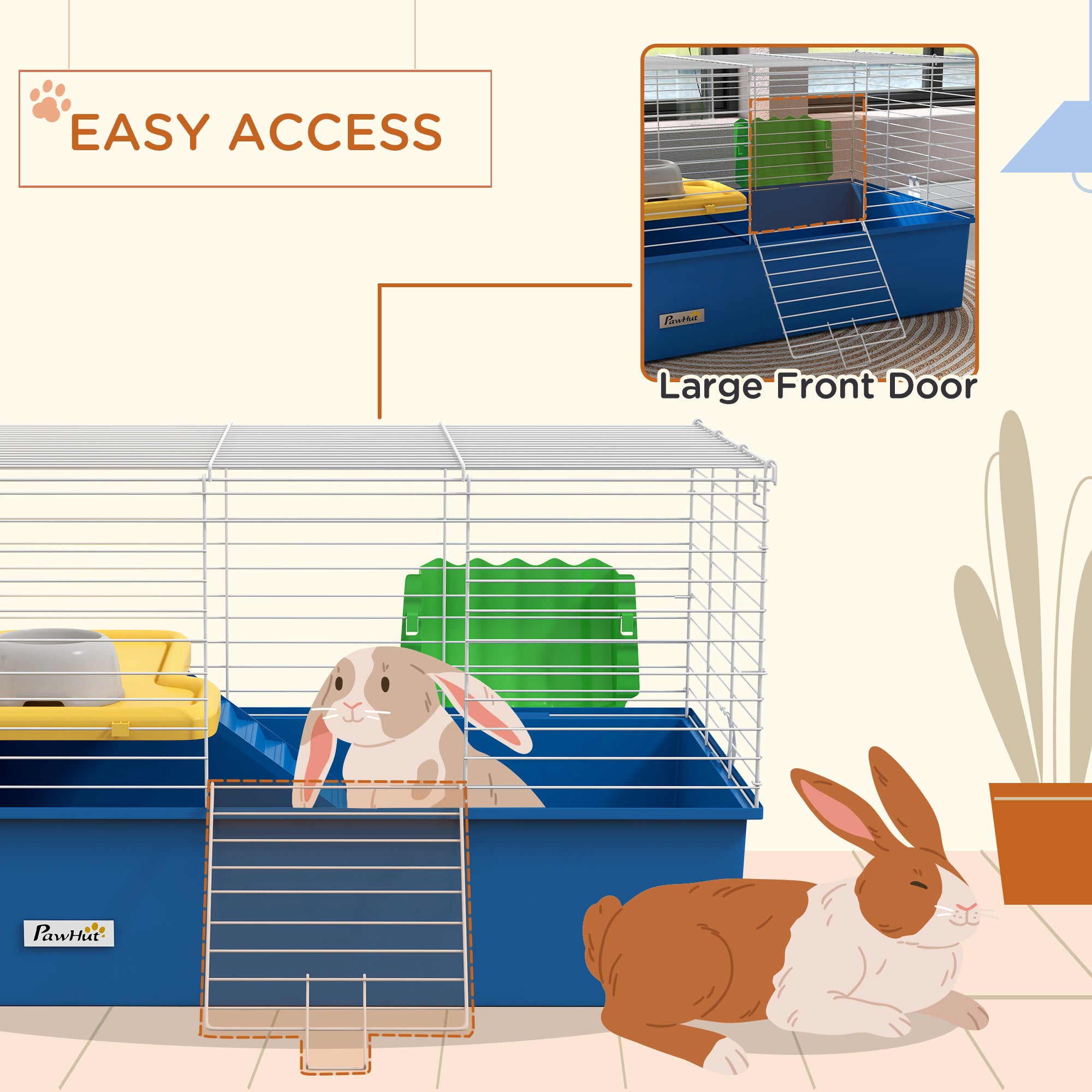 18.5" Small Animal Cage with Water Bottle, Food Dish, Platform, Ramp, Blue