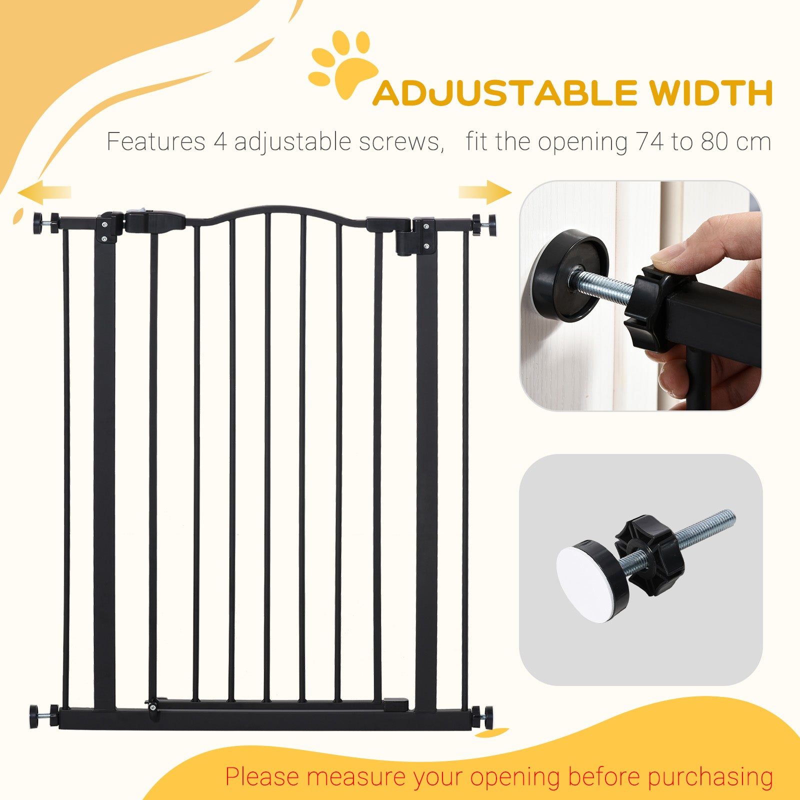 Extra Tall Dog Gate with Door, Pressure Fit, Auto Close, Double Locking for Doorways Hallways Stairs, 29"-32", Black
