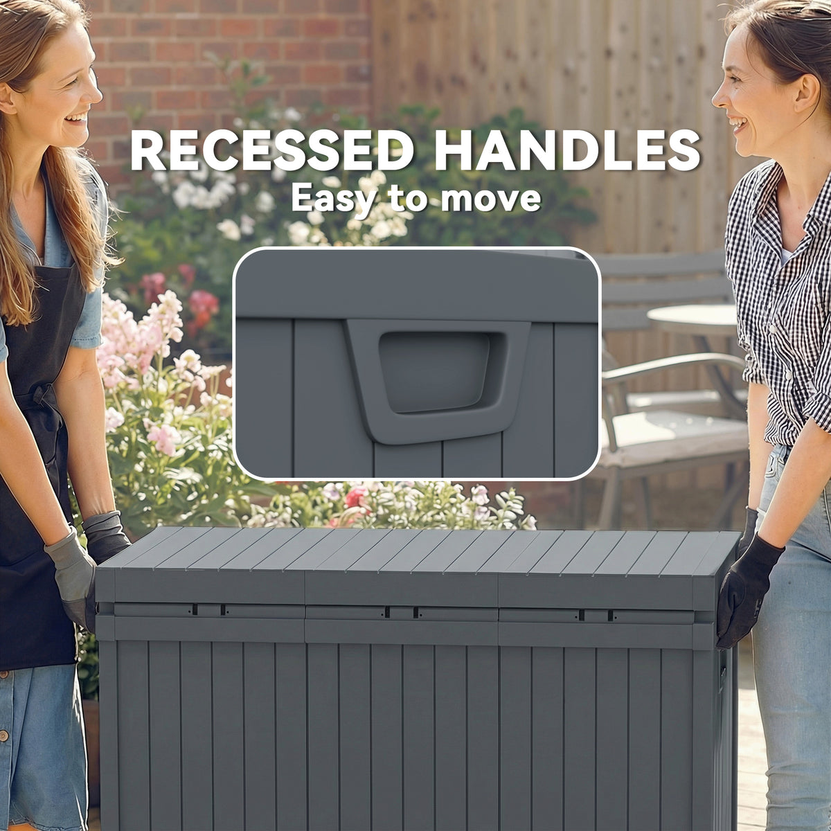 70 Gallon Outdoor Deck Box - Waterproof Dark Grey Resin