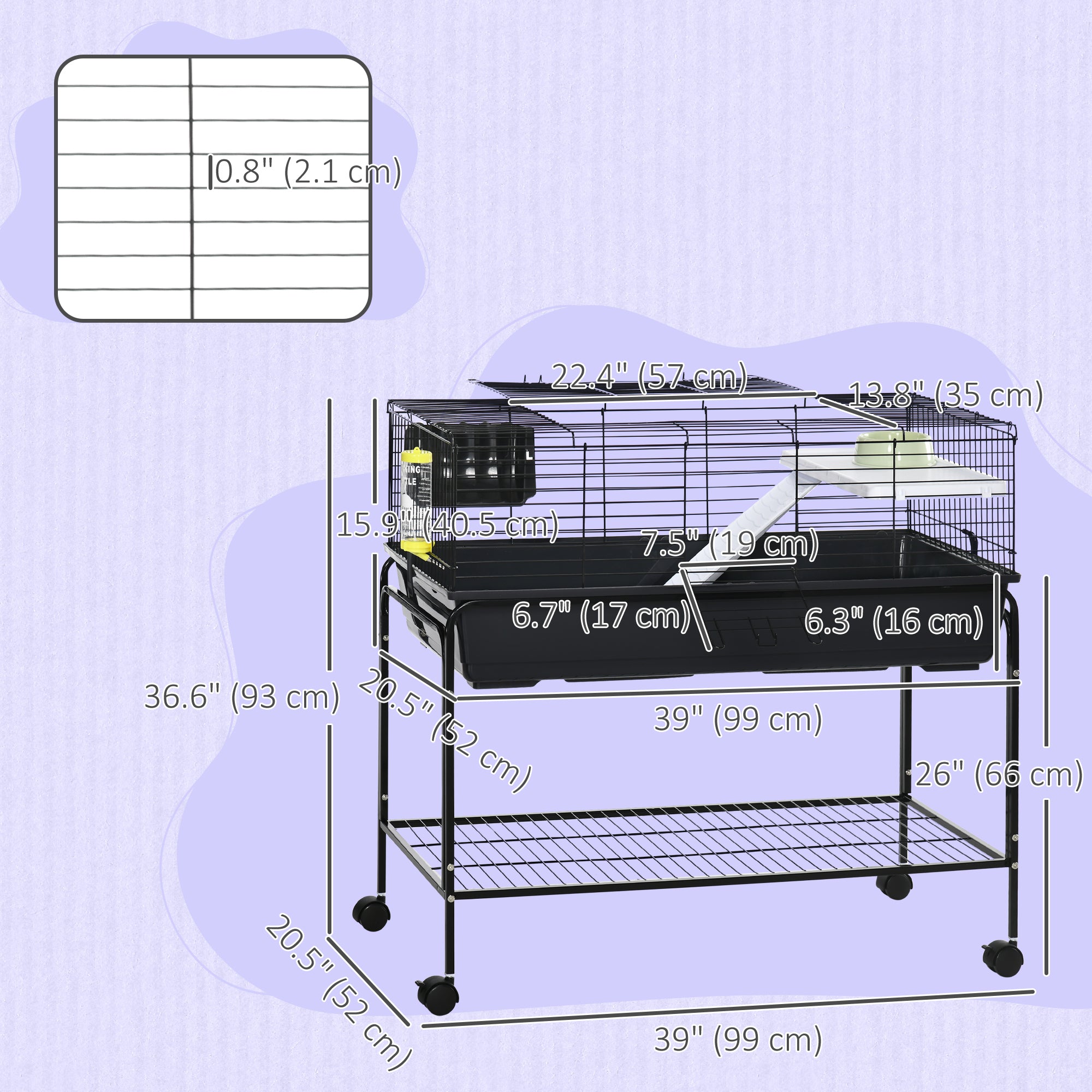 Small Animal Cage Deluxe Pet Habitat Rolling Rabbit Hutch for Bunny Guinea Pig Pet Mink Chinchilla