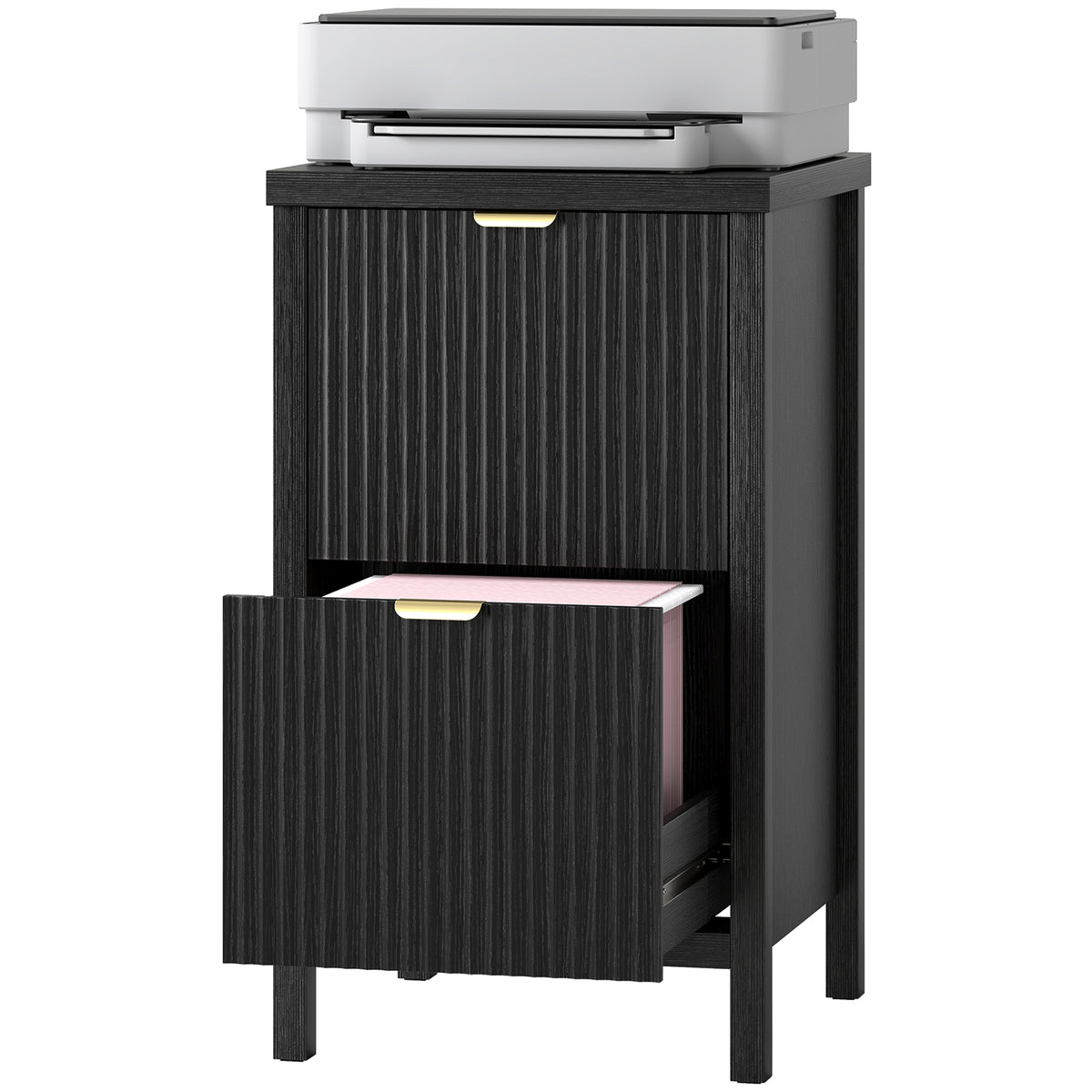 2-Drawer Vertical File Cabinet - Black Modern MDF Office Unit