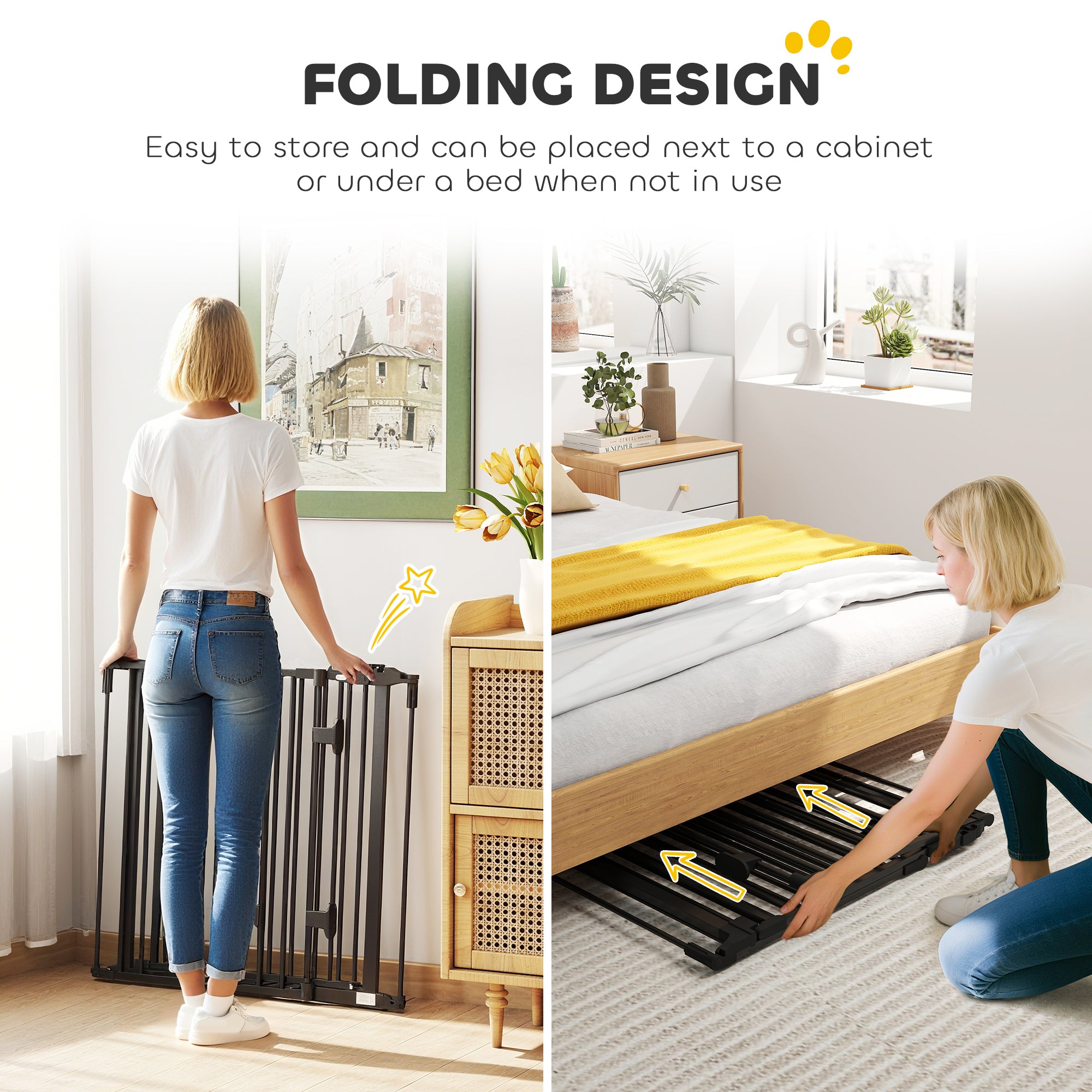 Barrière pliable pour chien avec portillon, barrière métallique pour animaux à 3 panneaux pour escaliers, passages de porte et cheminées, fermeture automatique, noire