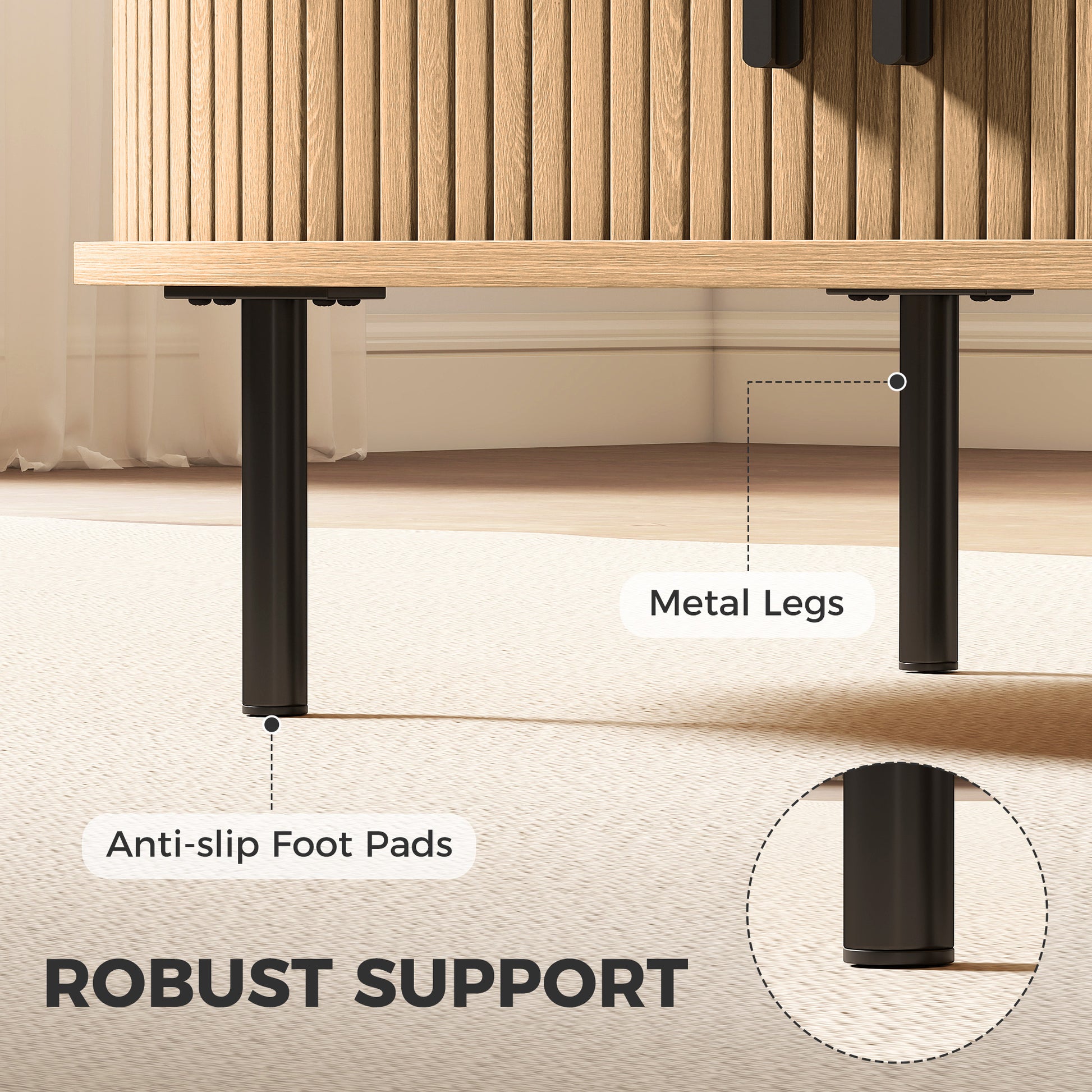 Coffee Table with Sliding Tambour Doors and Storage Center Table with Metal Legs, 39", Natural-Home Furnishings > Living Room Furniture > Coffee Tables-DECOROLALA