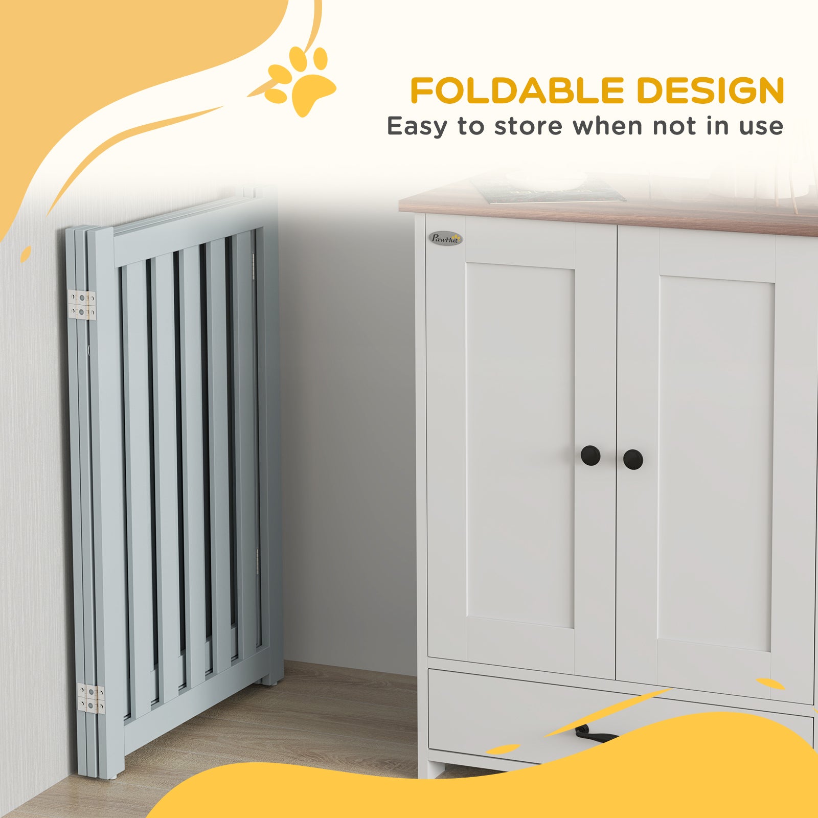 3-Panel Foldable Dog Gate with Feet for Medium Dogs and Below, Grey