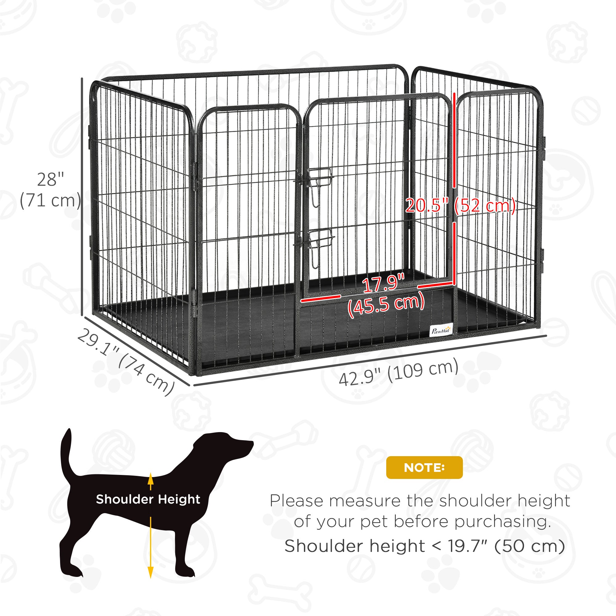 Parc pour chien à 4 panneaux, clôture pour chien robuste, parc portable pour animaux de 28" de haut avec porte à double verrouillage, bac, gris