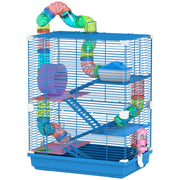 5 Tiers Hamster Cage Portable with Exercise Wheels Play Tube Water Bottle Dishes House Ladder for Gerbils, Dark Blue
