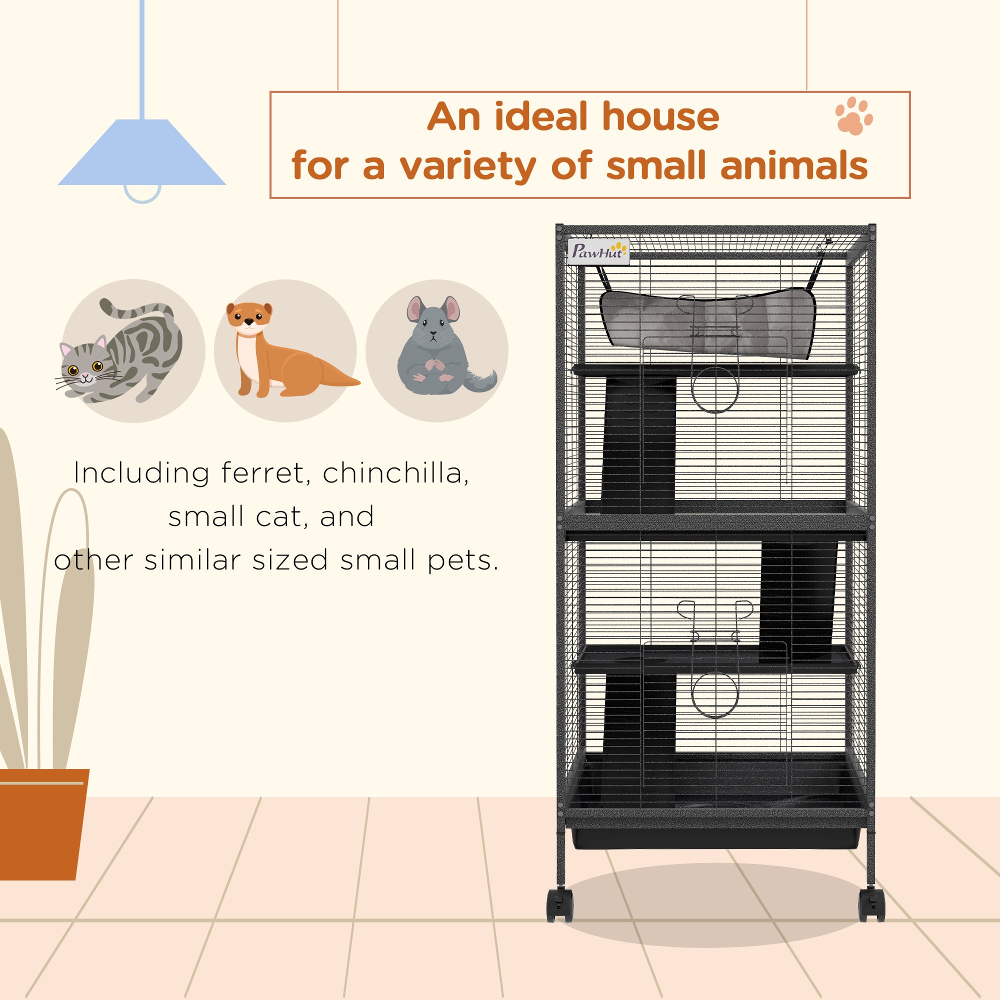 Petite cage en acier noire pour furet, chinchilla, chaton et lapin
