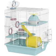 3-Level Hamster Cage with Exercise Wheel, Play Tube, Water Bottle, Food Dish, Hut, Ladder, Blue