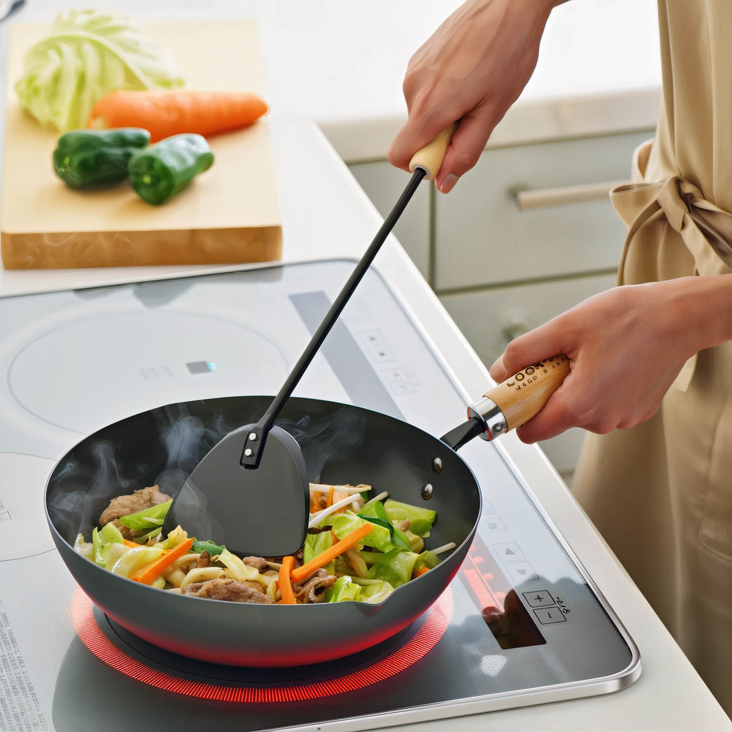 Yoshikawa 36cm Carbon Steel Wok with Stainless Steel Lid – Made in Japan-3