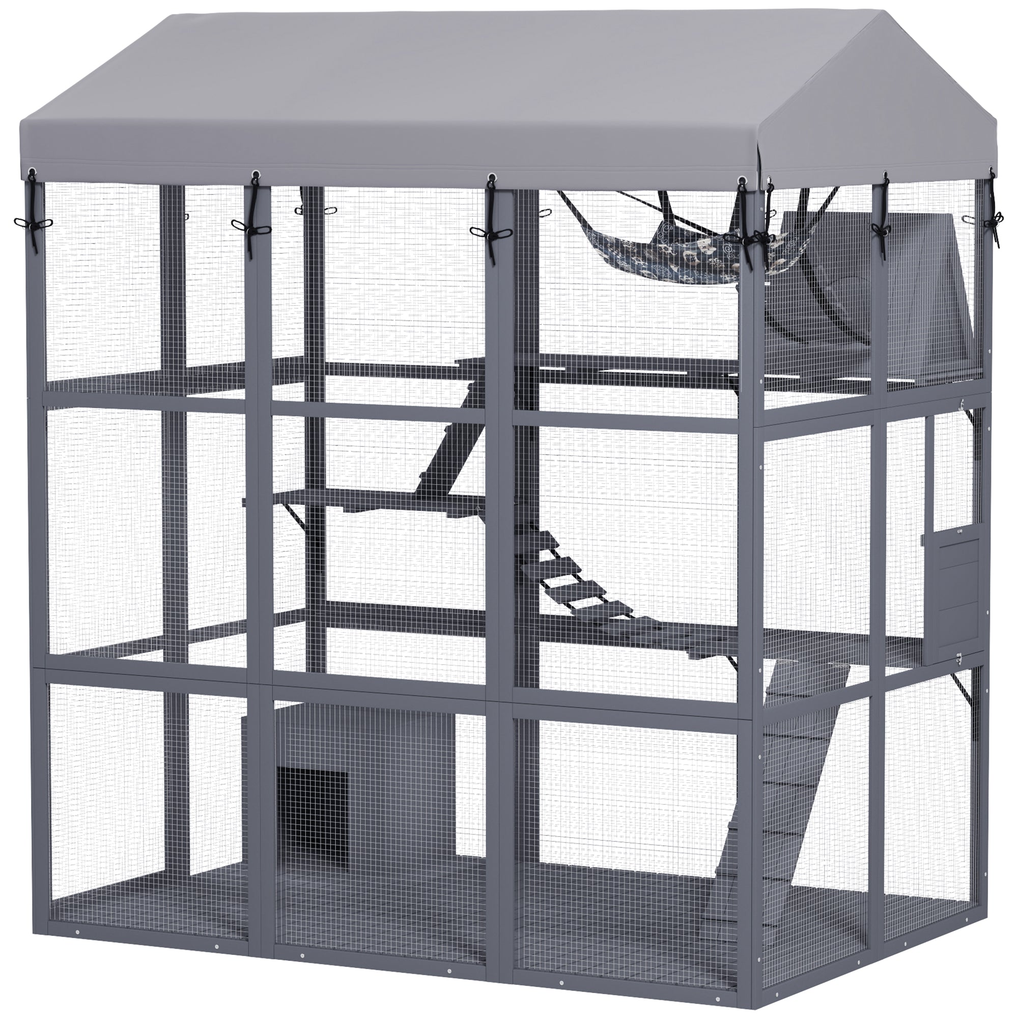 Catio extérieur de 81" de hauteur avec sol pour empêcher les fugues et faciliter le nettoyage, pour 2 à 4 chats ou chatons, gris