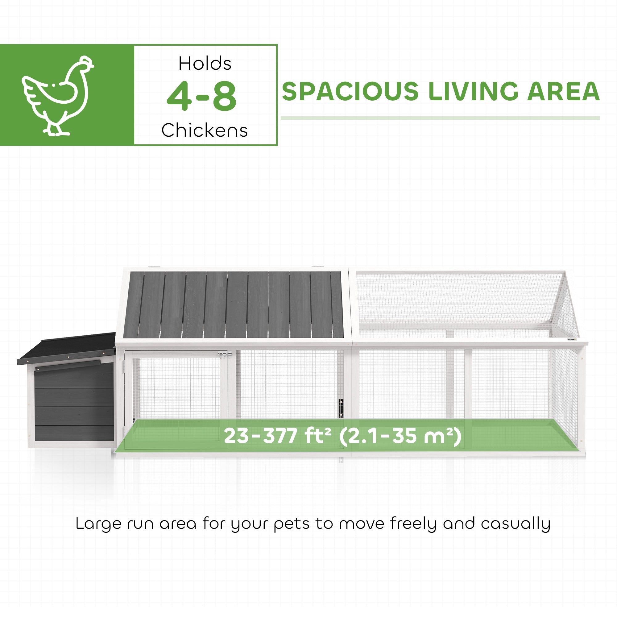 95"L Chicken Run Large Chicken Coop with Nesting Box Wooden Roof Side Door for Outdoor 4–8 Chickens