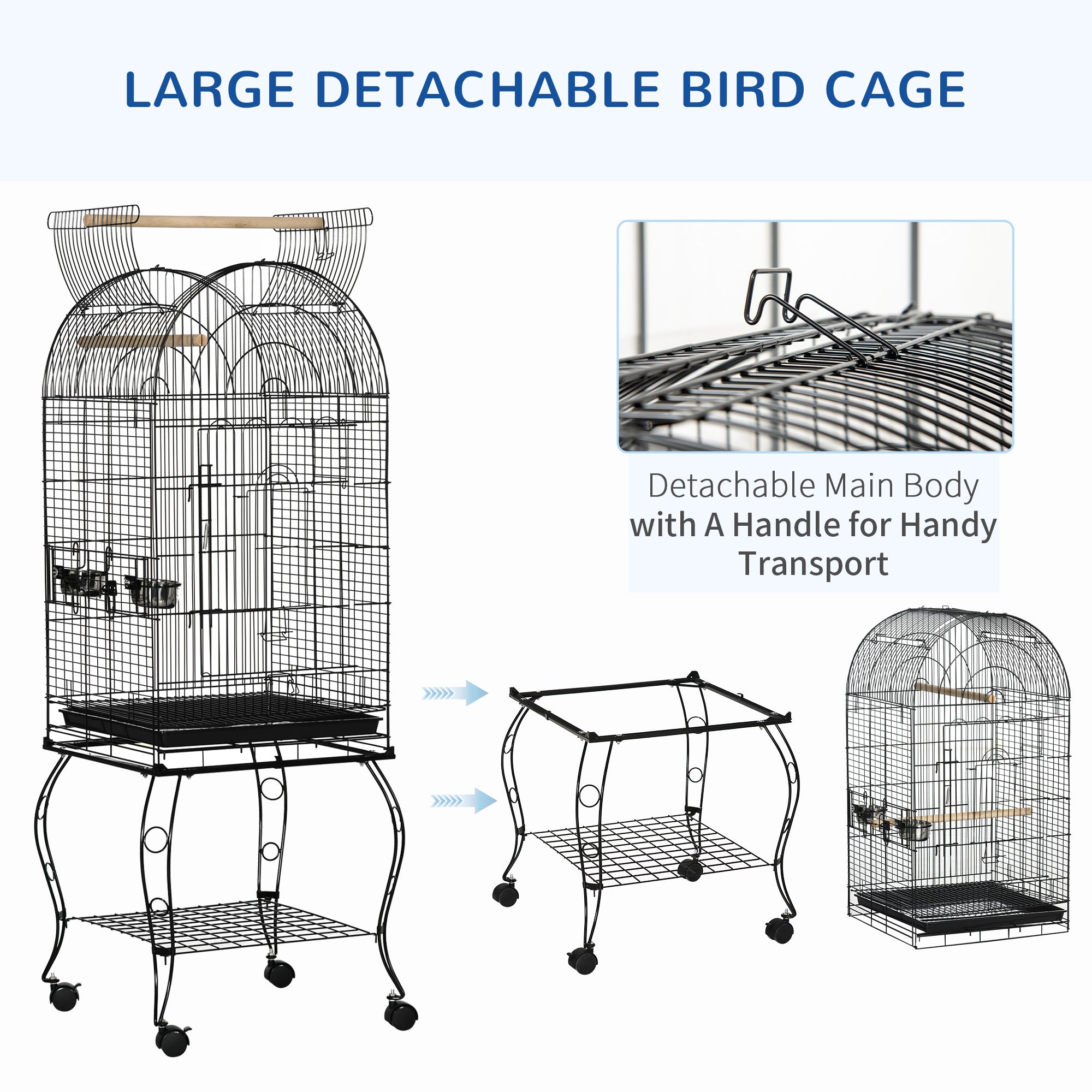 Grande cage à oiseaux de 60" avec toit ouvrable pour calopsitte et conure soleil