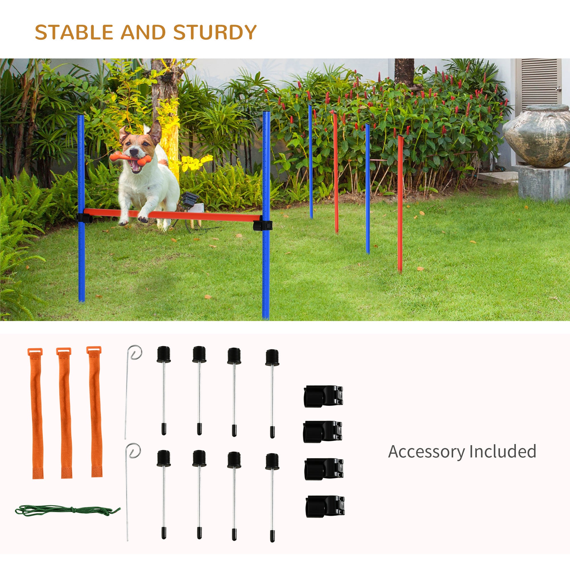 Kit d’entraînement à l’agilité pour chiens, saut en hauteur, poteaux de slalom, anneau et obéissance, équipement réglable et portable